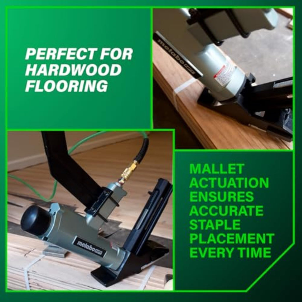Metabo HPT Flooring Stapler, Pro-Preferred Pneumatic Power Nailers in Flooring Tools, Power Stapler with Detachable Long-Reach Handle, 15.5 Gauge, 1/2' Staples, Length 1' to 2', N5010AB