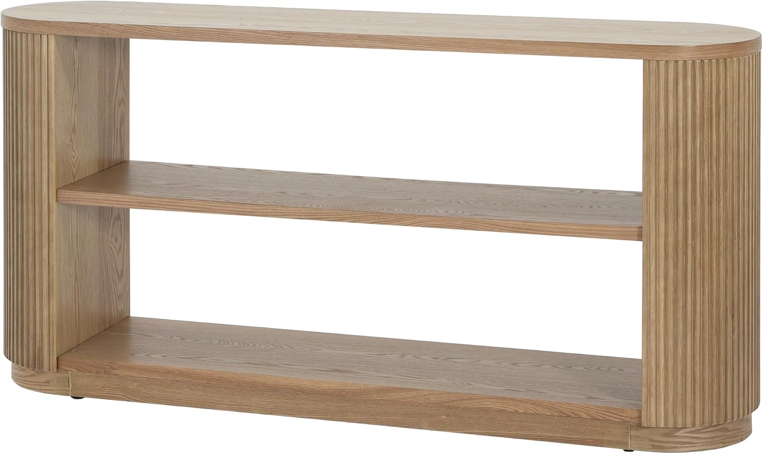 Merax Modern Entryway Console Table with Triple-Tier Storage, Slim Sofa Table with Open Shelf & Elegant Wood Grain, Multi-Functional Hallway Table for Living Room, Natural