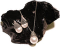 925 Sterling Silver Marcasite with Pearl 14mm Pendant, Earrings Set, Sterling Silver Chain Necklace Jewelry Set