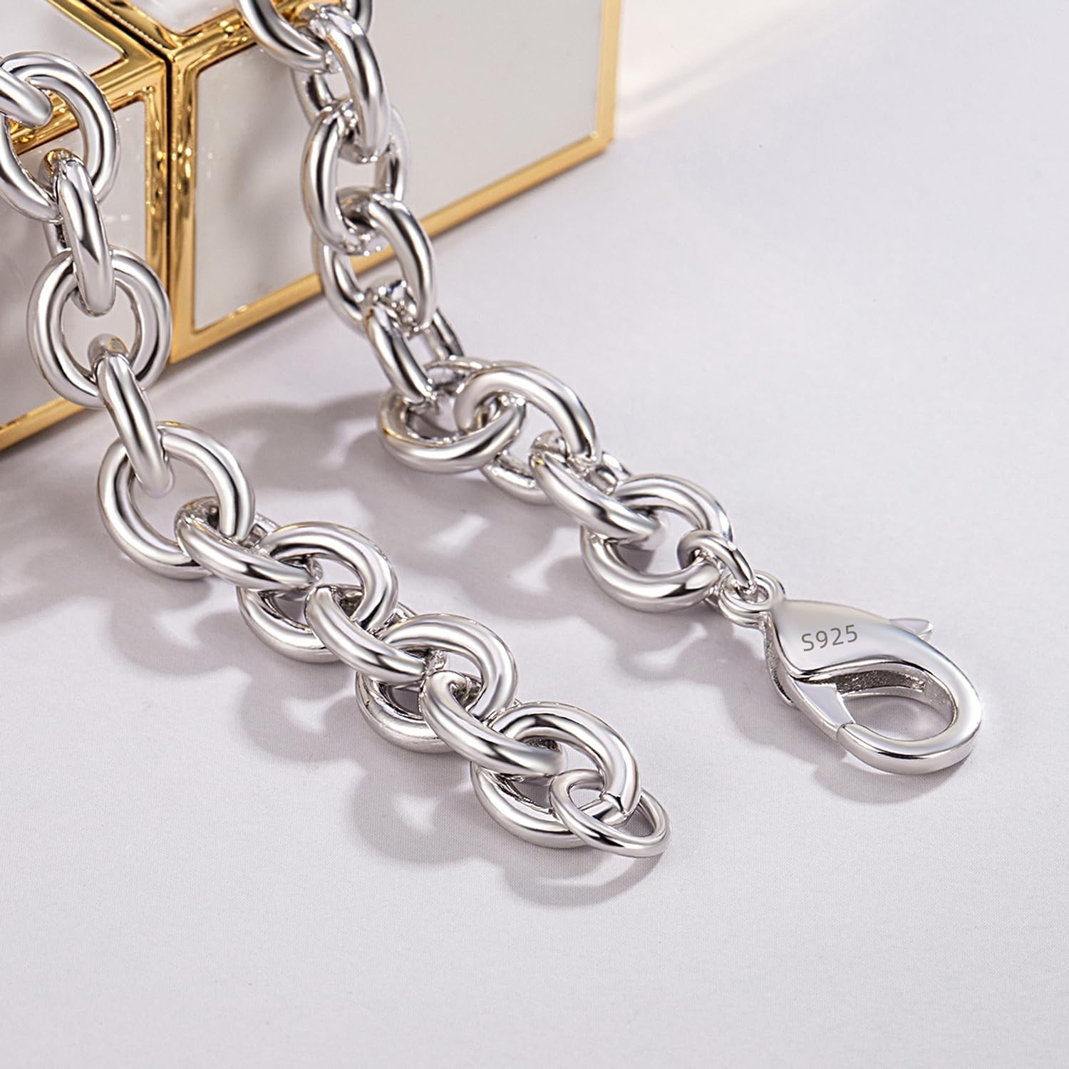 Dankadi Women 925 Sterling Silver Necklace Round Cable Wire Link-Charm Heart-Bell-Square-Circle Pendant Chain Choker Fine Jewelry Gift For Wife Her (6MM Silver Heart Pendant, 18 inch)