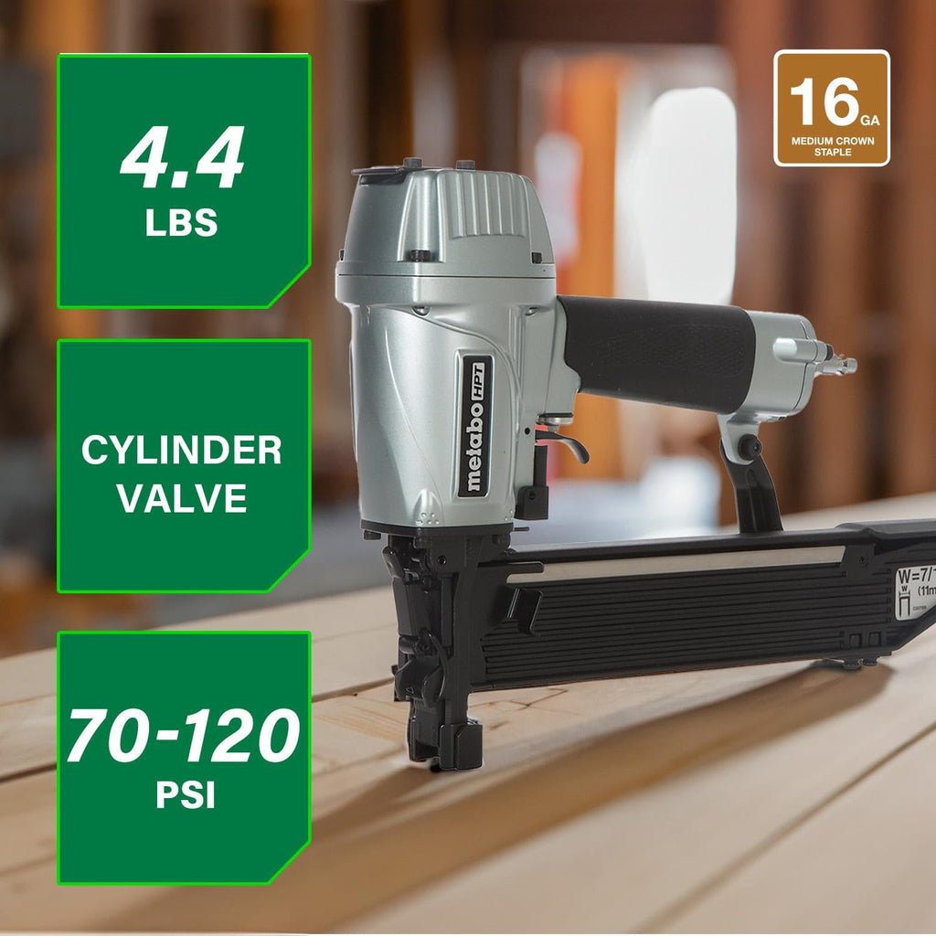 Metabo HPT 7/16' Standard Crown Stapler, Pro-Preferred Pneumatic Power Nailers, Construction Tool for Roof Decking & Subfloor Install, 16 Gauge Power Stapler, 1' to 2' Crown Staples, N5008AC2