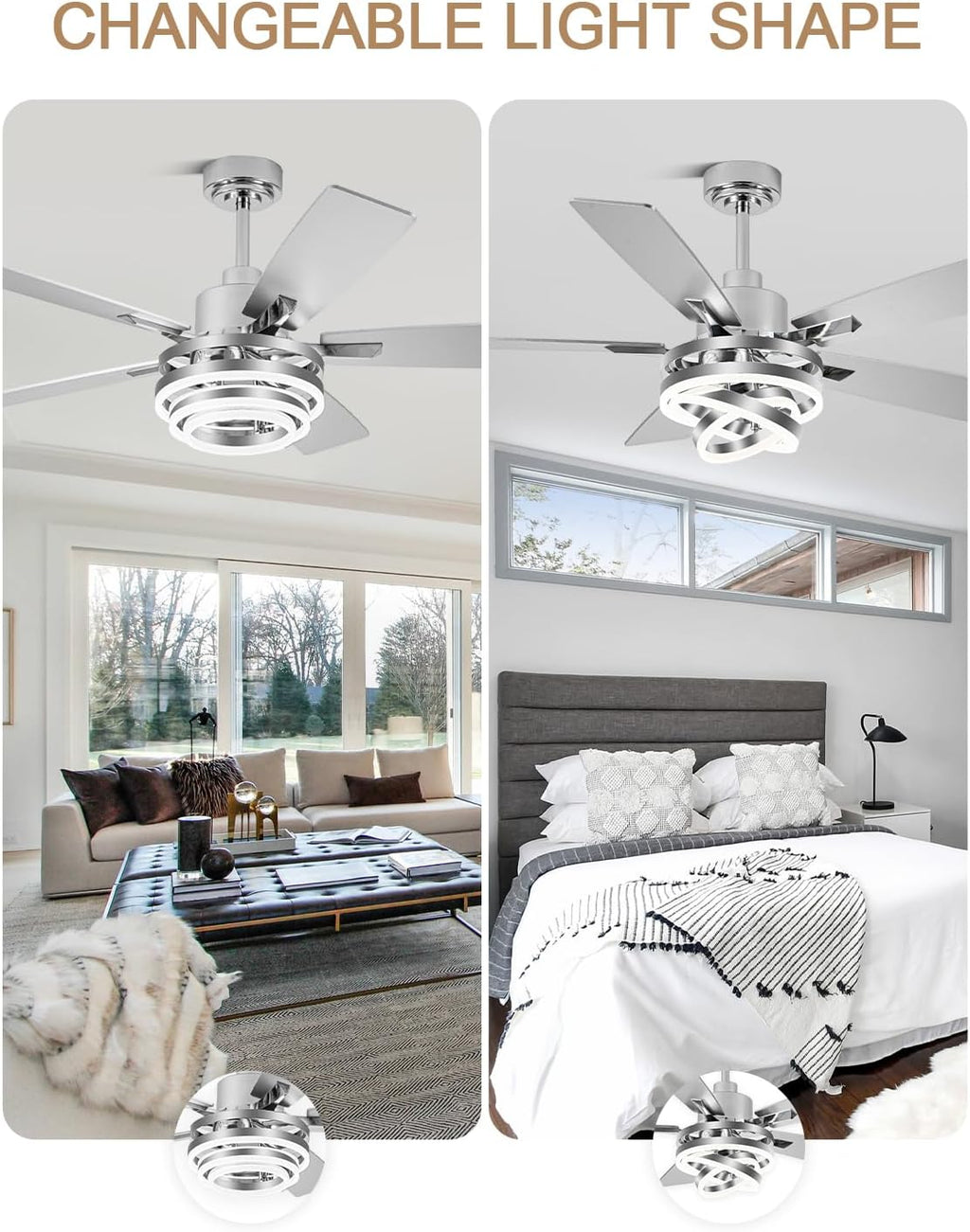 52 Inch Fandelier Ceiling Fan with Lights and Remote Modern Ceiling Fans Silver Chandelier LED Light Quiet Reversible DC Motor Dimmable 3CCT 6 Wind Speeds for Indoor Outdoor Living Room