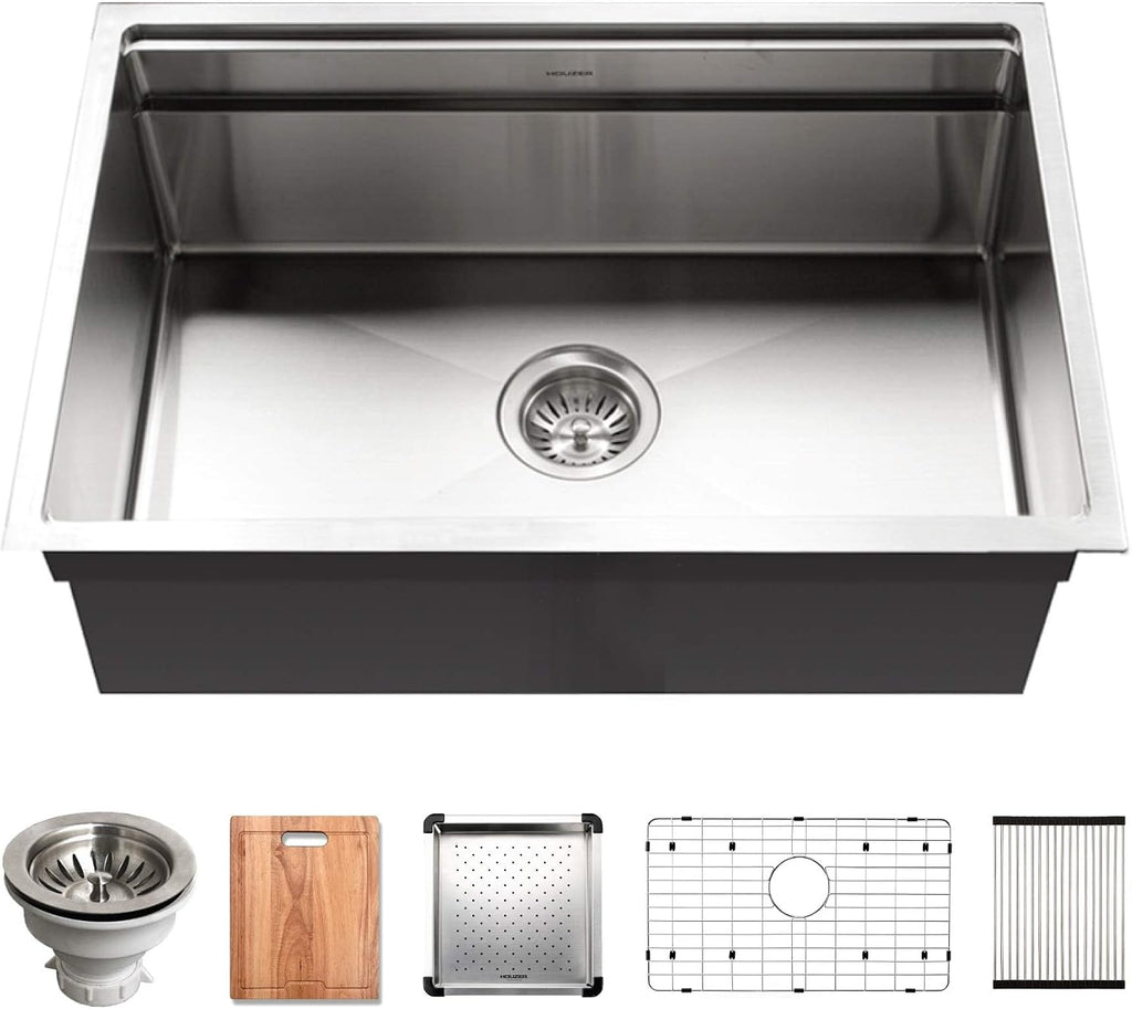 Houzer Novus Stainless Steel Kitchen Sink: 26 Inch Undermount Dual Platform Workstation Kitchen Sink with Accessories, Durable & Versatile, Essential for Home & Apartment: NVS-2600