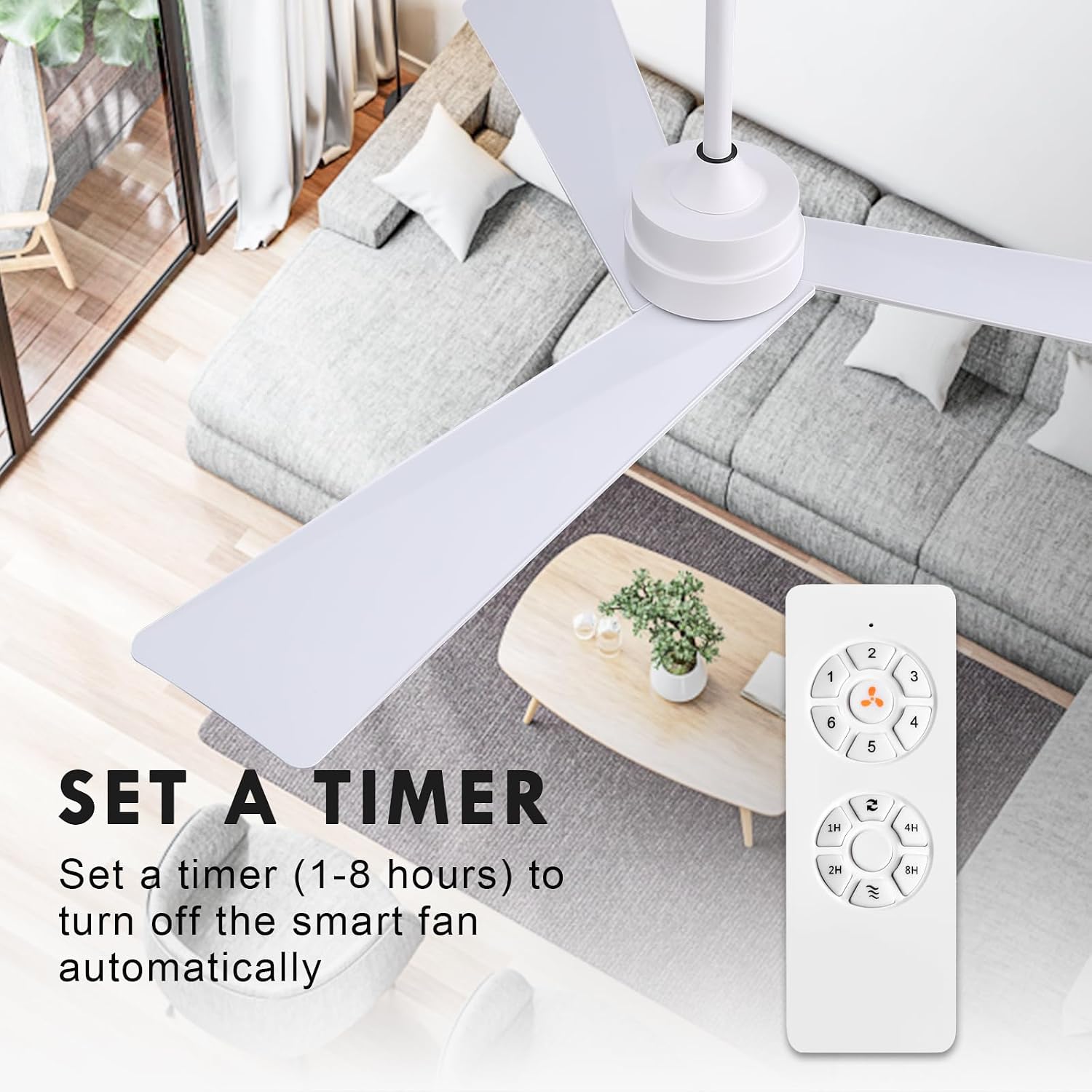 WINGBO 52' DC Ceiling Fan without Lights, White Ceiling Fan with Remote, 3 ABS Plastic Blades, 6 Speed Reversible DC Motor, Ceiling Fans No Light for Kitchen Bedroom Living Room