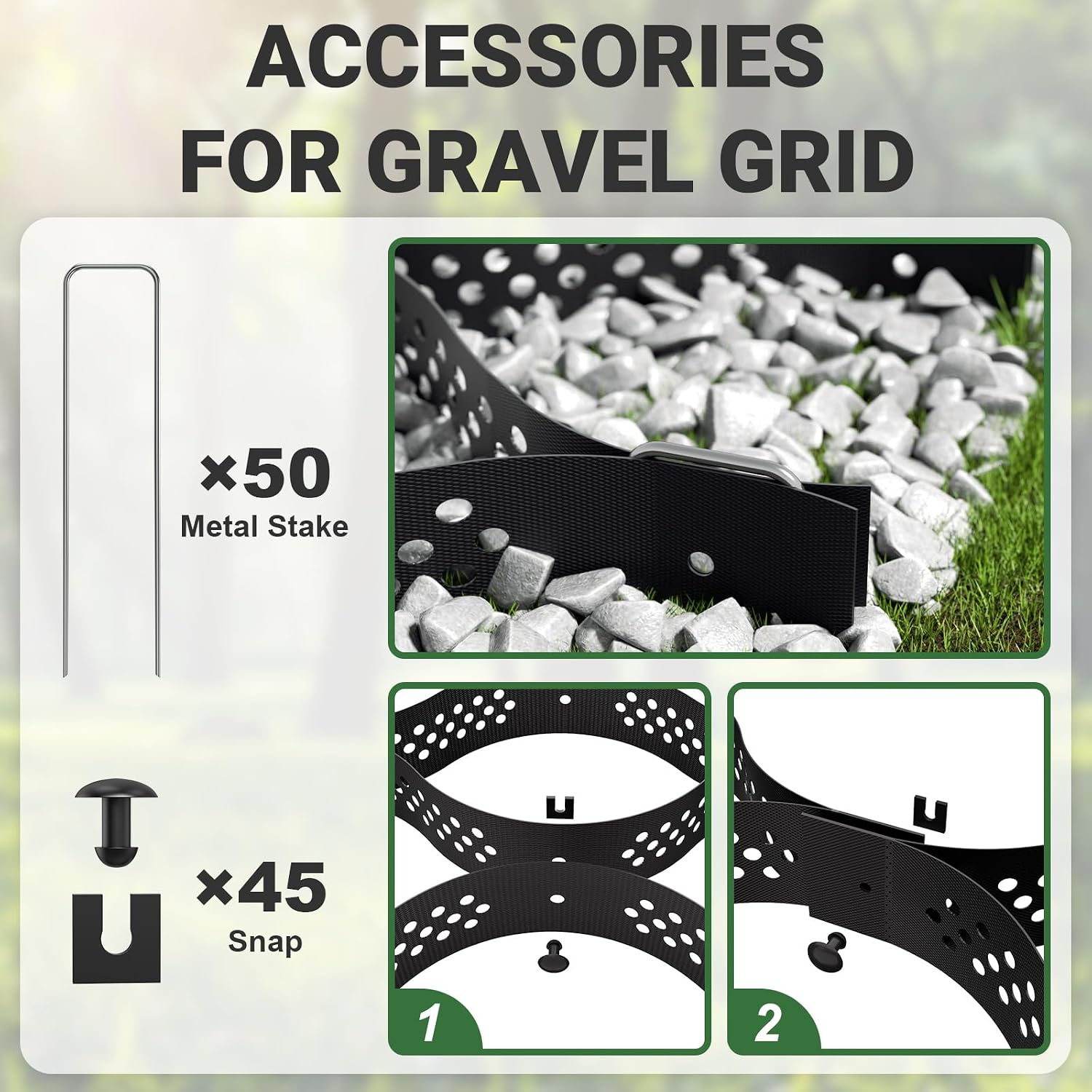 Gravel Grid 4.4x66.5 FT with 50Pcs Landscape Staples, 2'' Thick Geogrid Ground Grid 2200 lbs per Sq Ft Erosion Control Geo Grid for Driveway, Walkway, Horse Paddock, Patio, Parking Lot, Slope