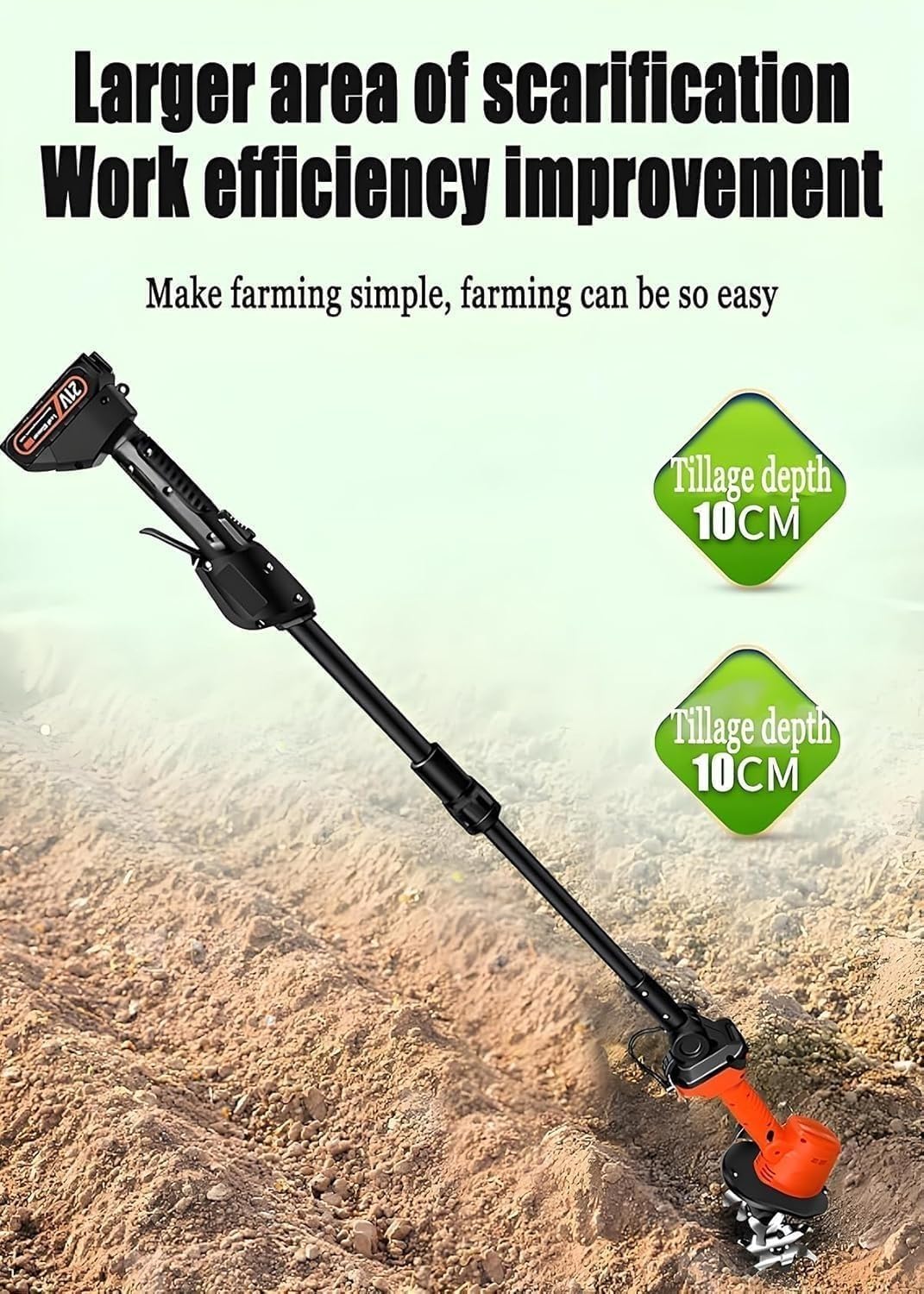 24v Cordless Mini Tiller Cultivator,Electric Garden Rotavator,Garden Soil Cultivator Rotavator,235rpm with 4 Rows of Tines,2x1.5ah Batteries Charger,for Effortless Gardening