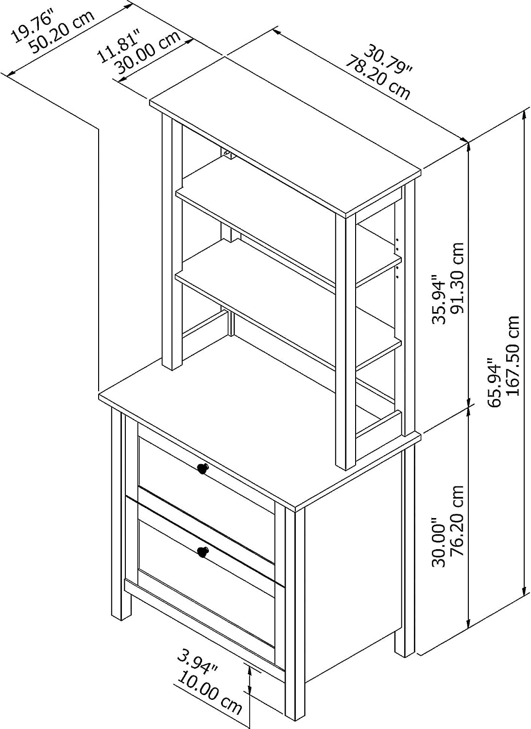 Bush Home Mayfield Bookcase with Drawers in Pure White and Shiplap Gray