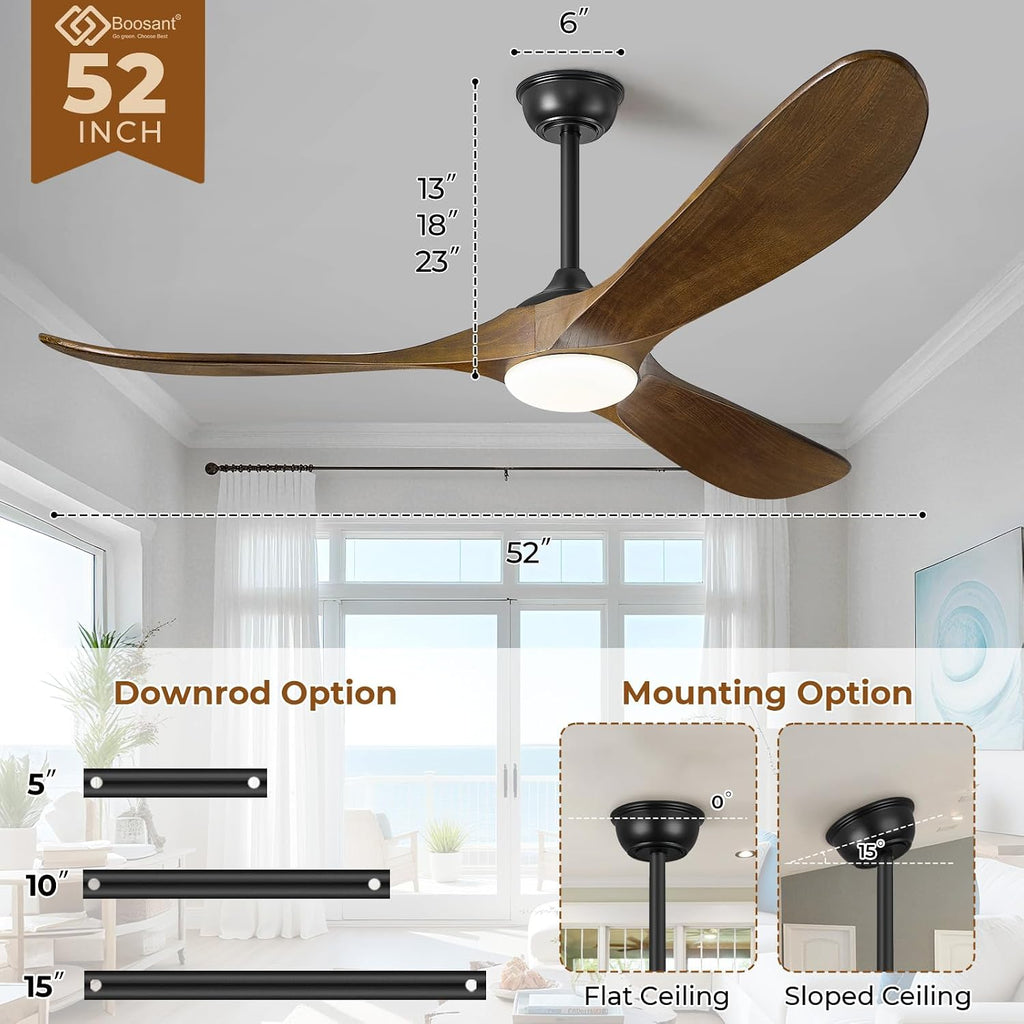 52' Ceiling Fans with Lights and Remote Control, Outdoor Ceiling Fan with Lights High CFM Quiet 3 Blade Wood Walnut Ceiling Fan,Oil Rubbed Bronze
