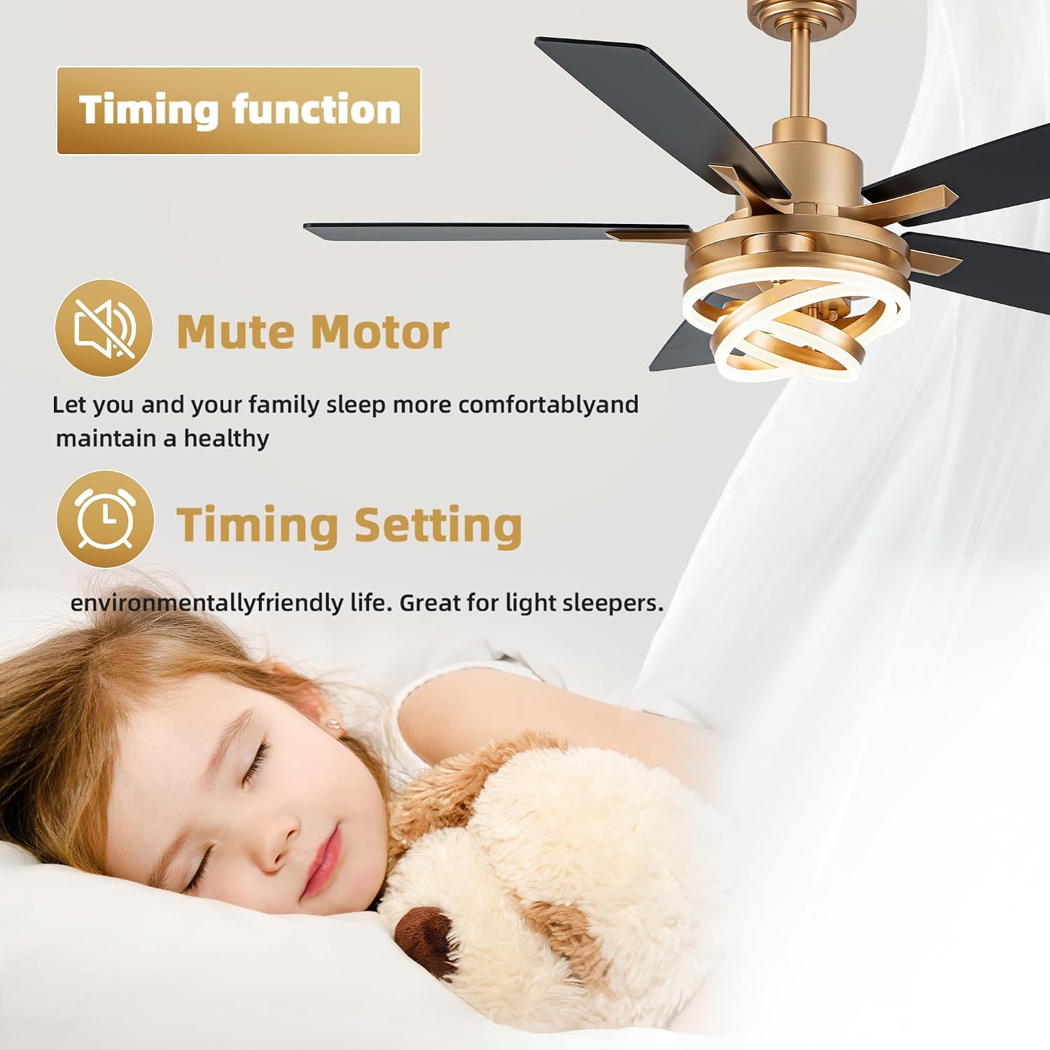 52 Inch Chandelier Ceiling Fans with Lights and Remote Control,6 Wind Speeds,3 Lighting Colors Optional,DC Motor,DIY Rings LED,Ceiling Fan for Living Room/Dining Room/Bedroom/Kitchen