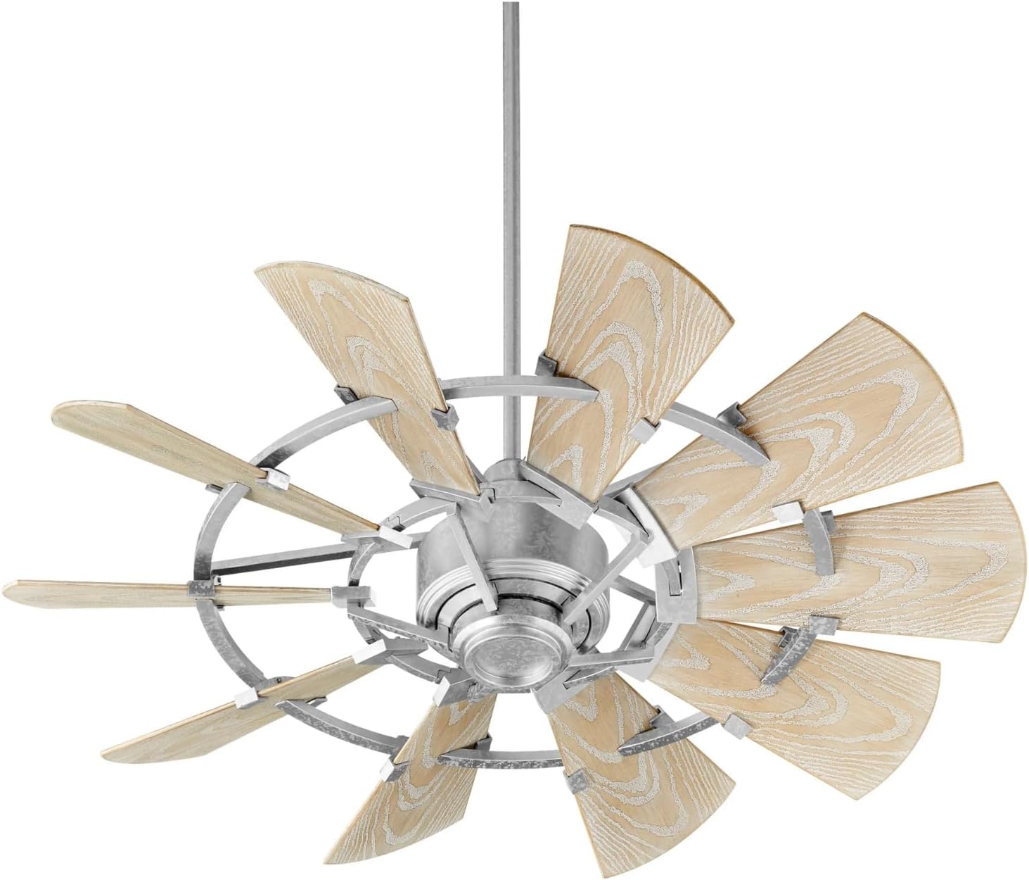 Quorum 194410-9 Windmill 44 Inch Ceiling Fan | 10 Blade Indoor Outdoor Fan | 3 Speed DC Motor | Wall Control Included | Light Kit Adaptable | Galvanized Finish with Weathered Oak Blades