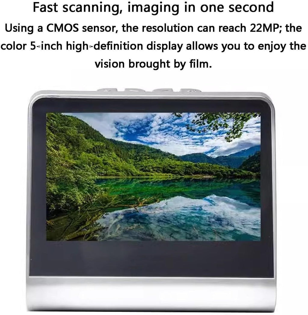 All in One Digital Film Scanner, 22 MP Film Slide Scanner, with 5 Inch LCD Screen, Built-in 16GB Memory, Converts