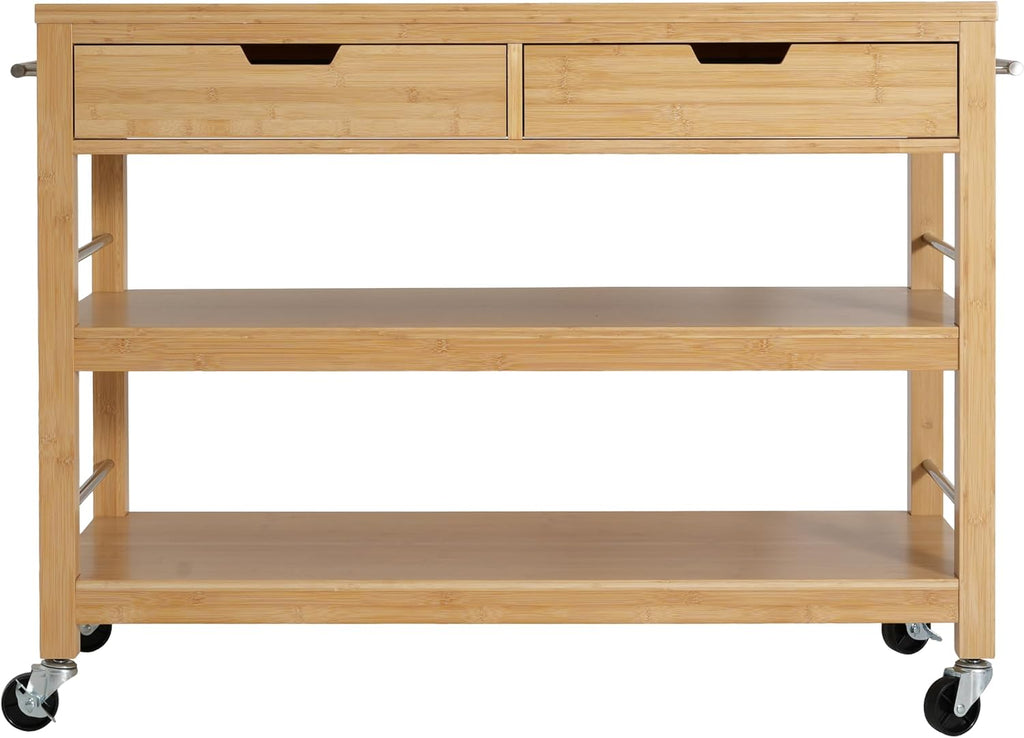 Christopher Knight Home Metis Bamboo Rolling Bar Cart with Storage, Kitchen Island on Wheels with Drawers, Mobile Kitchen Cart Storage Cabinet, Rolling Serving Cart, Shelf Rack Organizer, Natural
