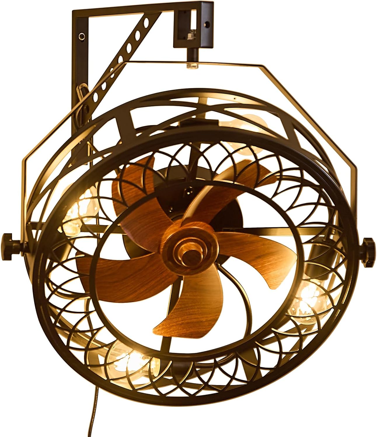 20' Wall Mount Fan with Lights, Wall Mounted Fan with Remote, 360° Adjustable Tilt Plug In Wall Fan, Indoor Industrial Fan Wall Mount for Garage, Bedroom, Workshop, Warehouse