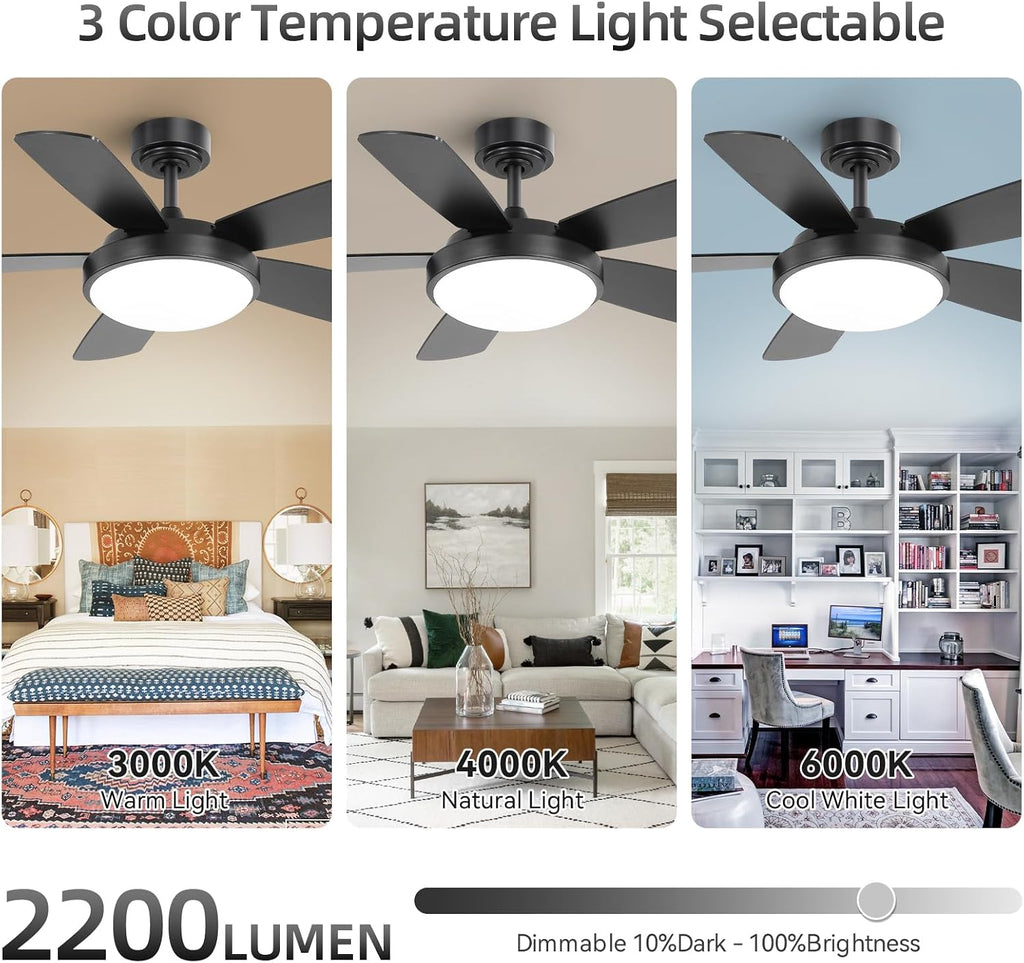 Sofucor 42 Inch Ceiling Fan with Light, Modern Ceiling Fan with Memory Large LED - Quiet DC Motor, 6 Speeds 4500CFM High Velocity, Dimmable, Timer, Reversible, for Living Room Bedroom, ETL/FCC, Black