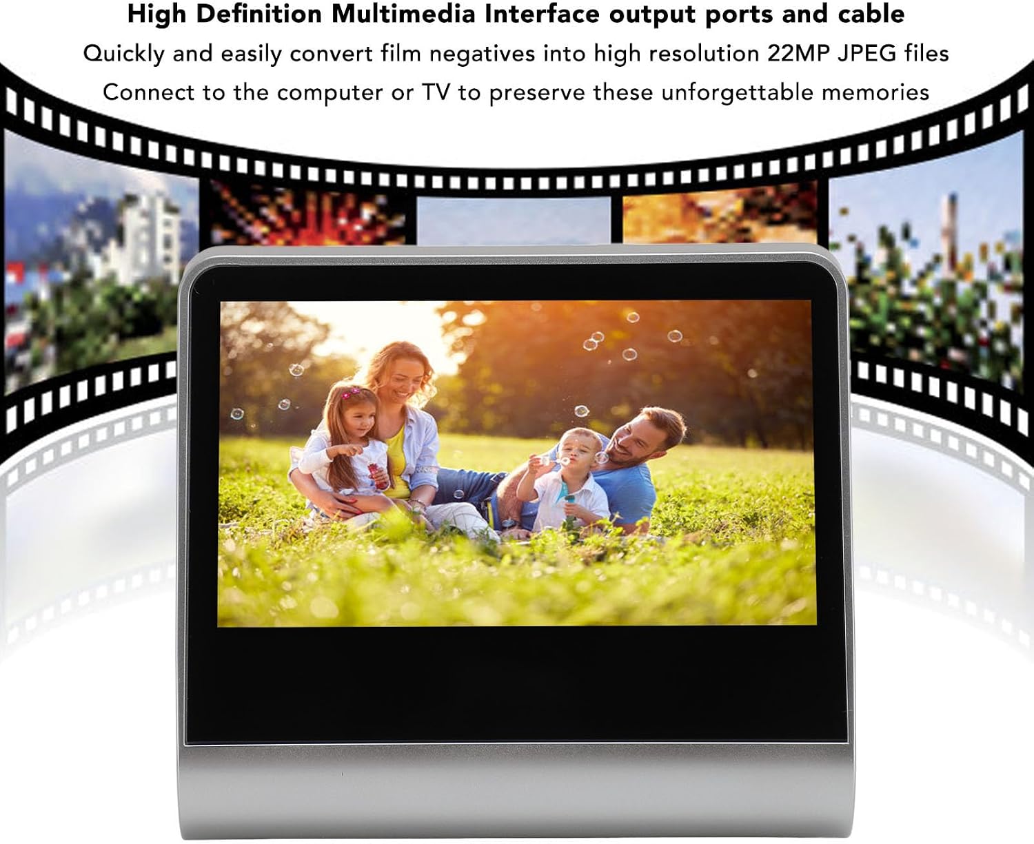 Film Scanner to Digital, 14MP 22MP Interpolation, 5in LCD Screen, 16G Memory, Converts Negatives Film into JPEG Files with Output, Easy to Operate for Sharing Memories (US Plug)