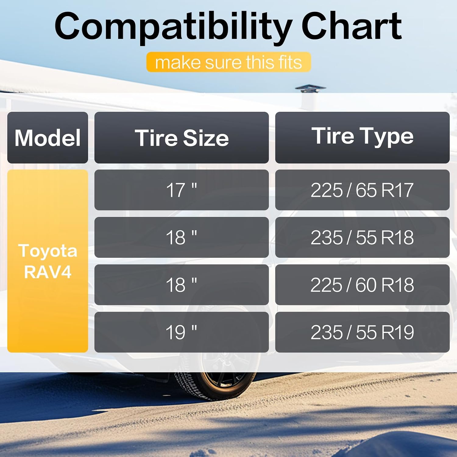 Snow Chains for Toyota RAV4, Auto-locking Cable Traction Tire Chain, RAV4 Accessories 2024 2023 2022 2021, Set of 2