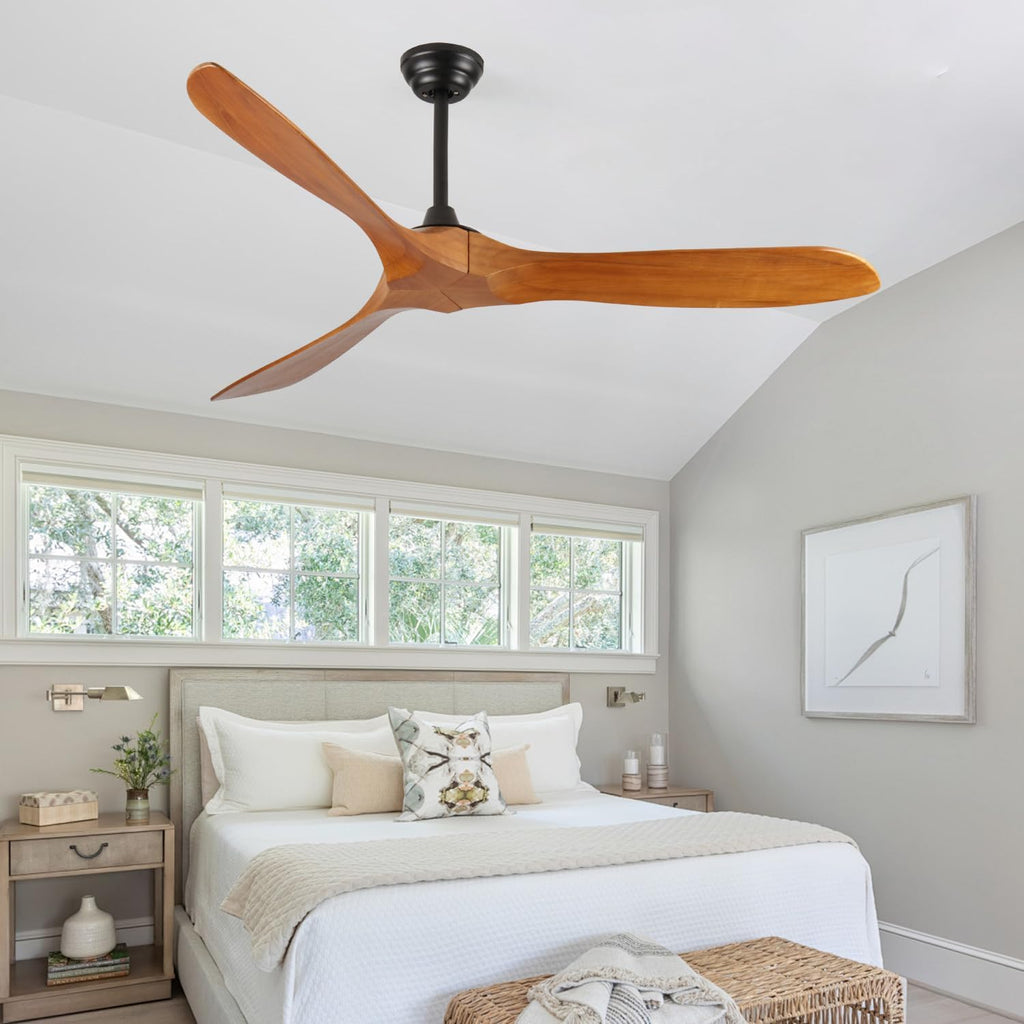 Ceiling Fan No Light 60 Inch Wood Ceiling Fans Without Lights for Bedroom Living Room Indoor Outdoor Outside Reversible ETL DC Motor Ceiling Fan for Angled Sloped Ceiling