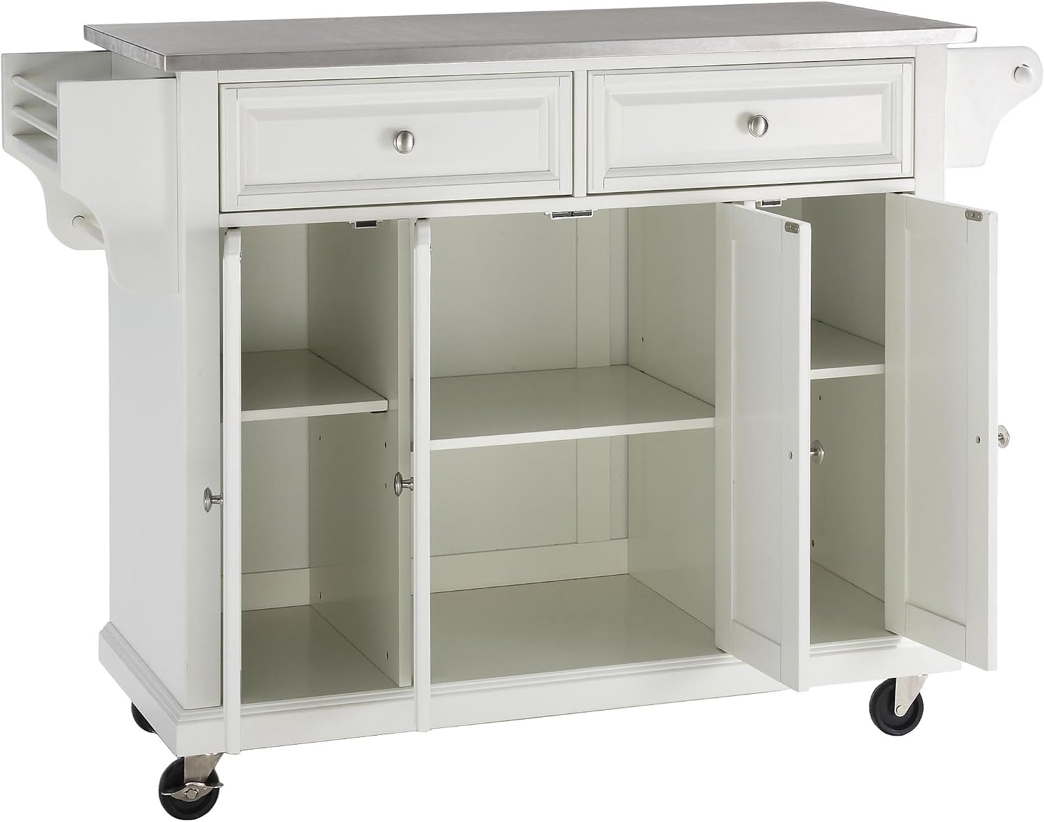 Crosley Furniture Full Size Stainless Steel Rolling Kitchen Island Storage Cart, Microwave Stand, Spice Rack, White
