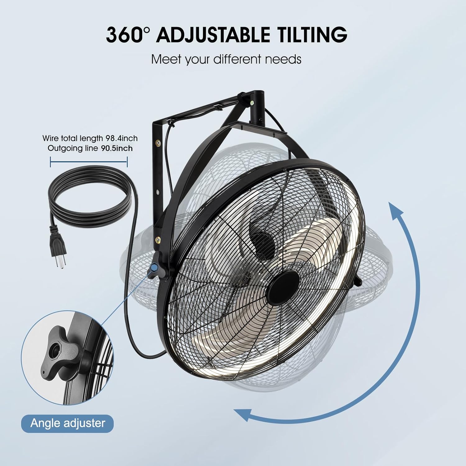 AHAWILL 20 Inch Wall Mount Fan with Lights,6-Speed High Velocity Wall Fan Dimmable Gazebo Fan,360°Adjustable Tilt Industrial Outdoor Fans for Patio,Garage,Workshop,Commercial,Black