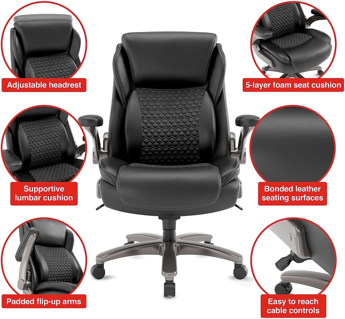 Staples Randolph Ergonomic Bonded Leather Executive Big & Tall Chair, 400 lb. Capacity, Black