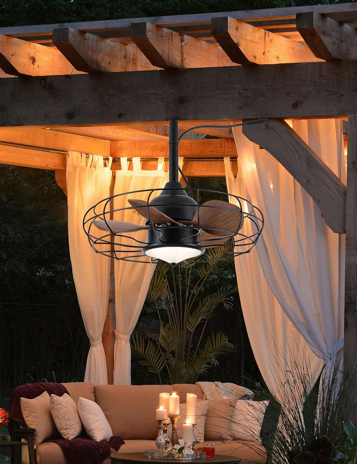 EKIZNSN 20' Outdoor Gazebo Ceiling Fans for Patios Waterproof, Wet Rated Plug in Ceiling Fan with Light, Hook Installation