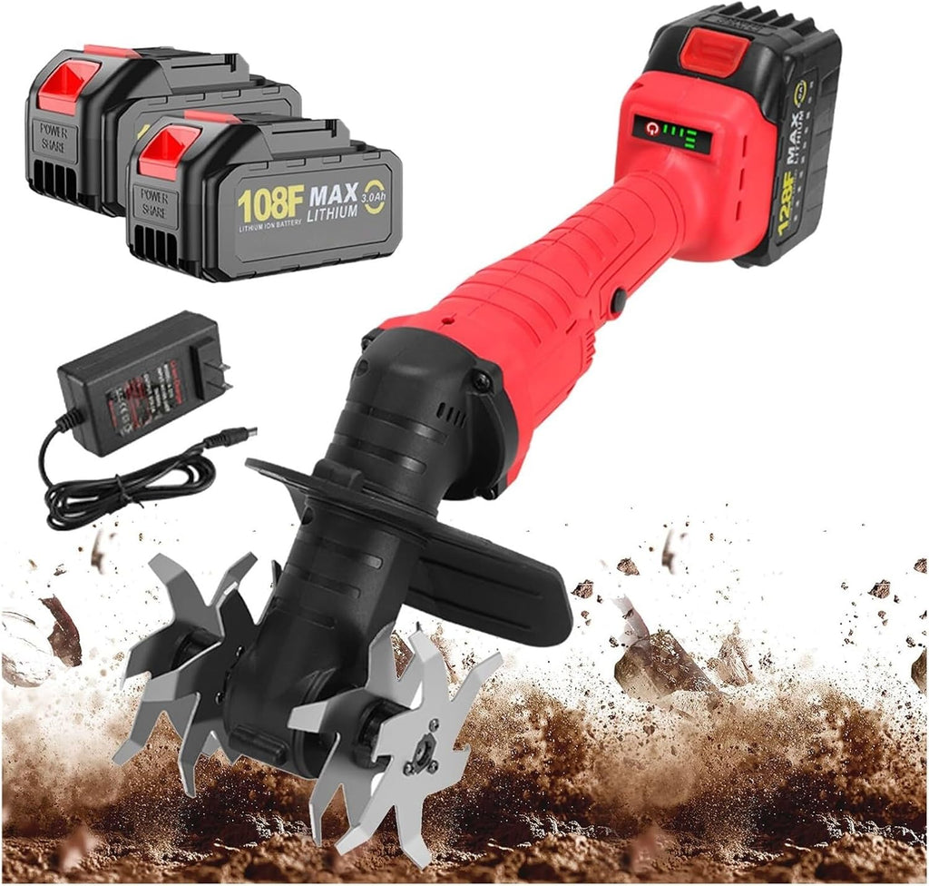 Cordless Garden Soil Tiller Cultivator, 21vHandheld Electric Tiller，Rapid Cultivation of Farmland，10cm Tilling Width,12cm Depth, 3-Speed Adjustment, for Loosening Weeding