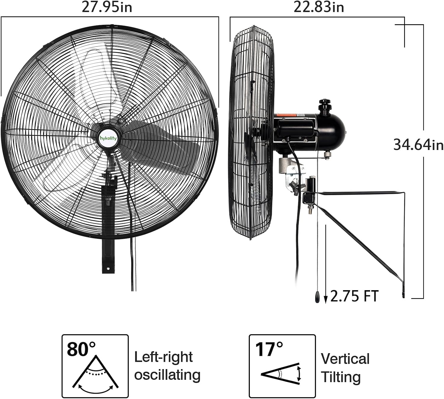24 inch Outdoor Oscillating Wall Fan, 3-Speed 6300 CFM Heavy Duty Outdoor Wall Fans, Waterproof High Velocity Outdoor Fans for Industrial, Commercial, Patio, Jobsites and Warehouse, UL Listed
