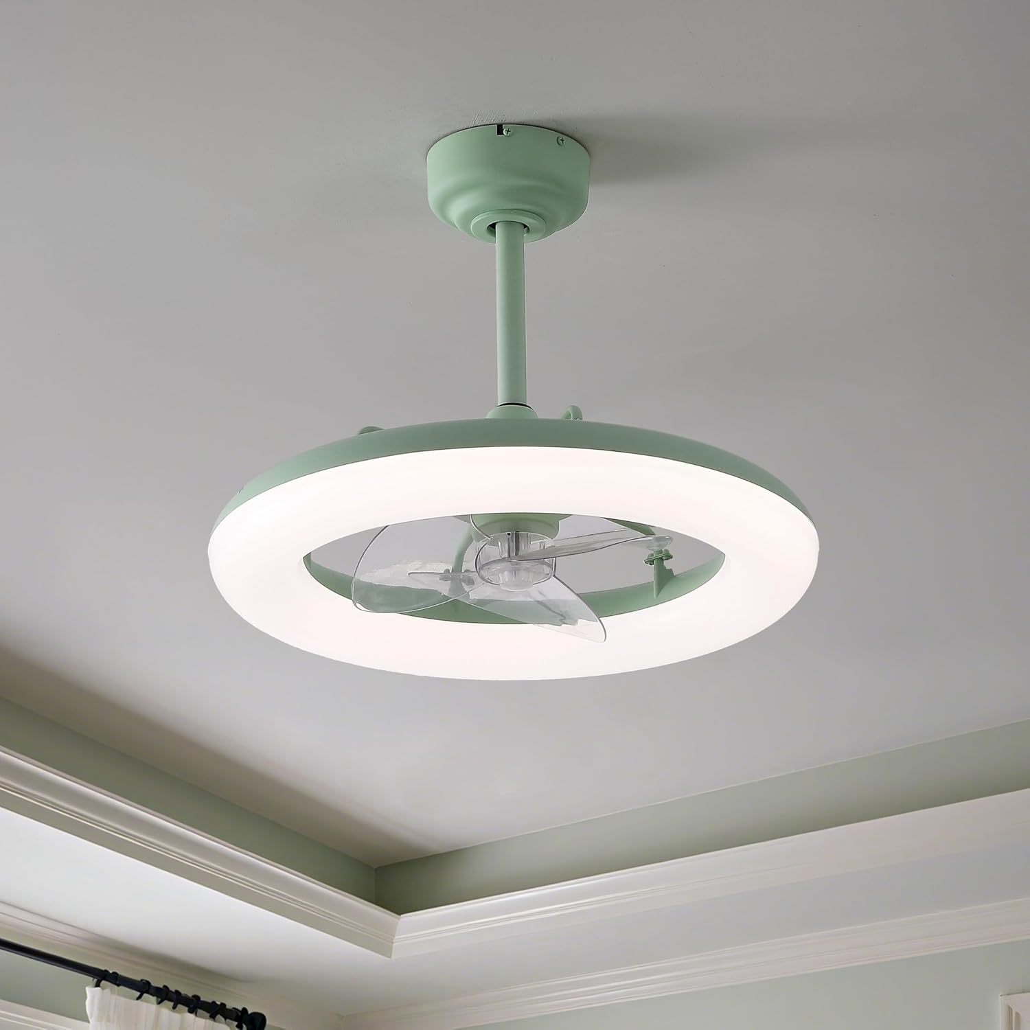 OVAL AIR AIR8001B Piero 21.5' Contemporary Minimalist 6-Speed Metal Mobile-App/Remote-Controlled Dimmable Smart Integrated LED Ceiling Fan Bedroom, Living Room, Dining Room, Pistachio Gelato