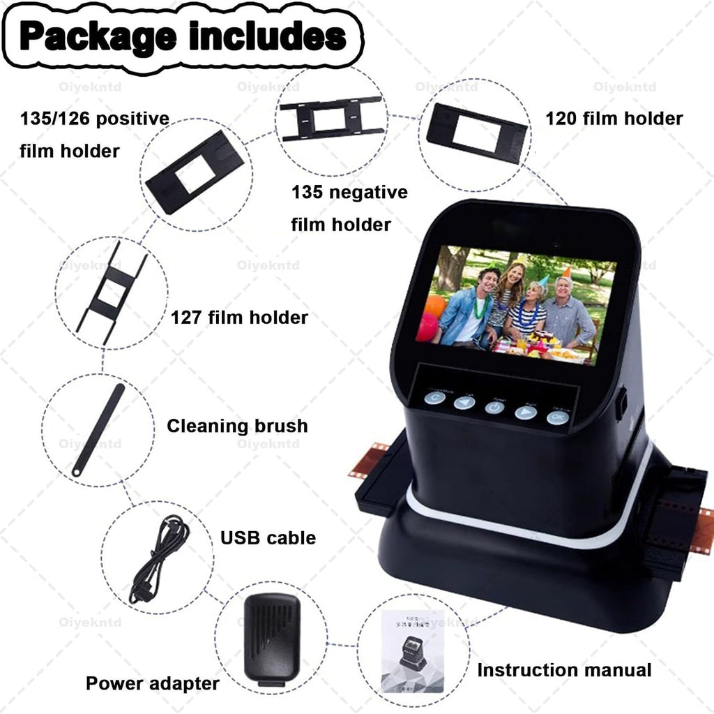 120 High Resolution Film Slide Scanner, for 35mm, 135,126,127 Negatives & Slides to Digital JPEG, Professional Film Scanner Supports Image Preview & Editing