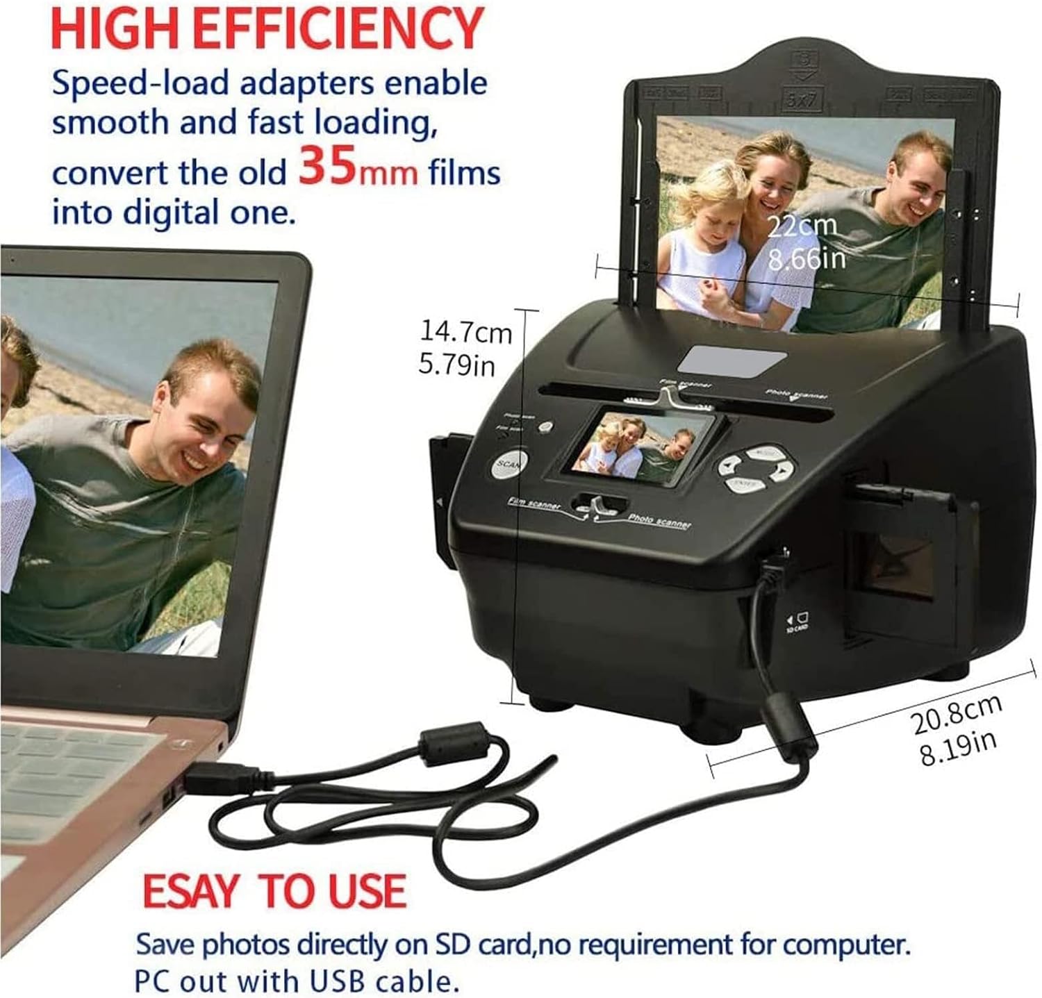 8.1 Megapixel Photo and Film Scanner, Film and Slide Scanner Digital Film Converter, 135 Negative Scanner Photo Scanner Views