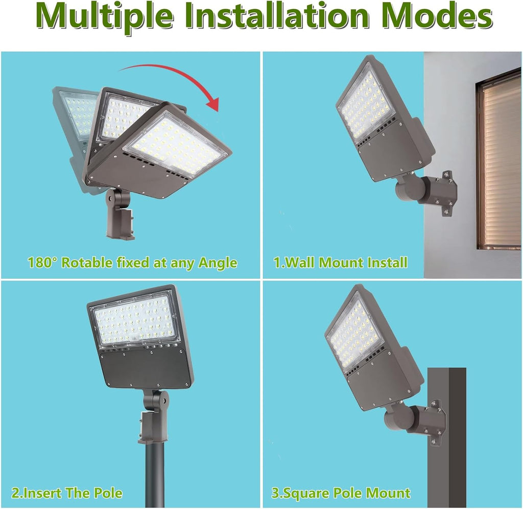 2PACK 150W LED Parking Lot Light with Dusk to Dawn Photocell, Slipfitter Mount and Wall Mount Commercial Outdoor Lighting, 100-277V 21000LM 5000K, ETL Commercial LED Security Flood Lights