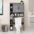 Vabches Over The Toilet Storage Cabinet, Farmhouse Style with 2 Barn Doors, Toilet Paper Holder, Space-Saving for Bathroom & Laundry, Gray
