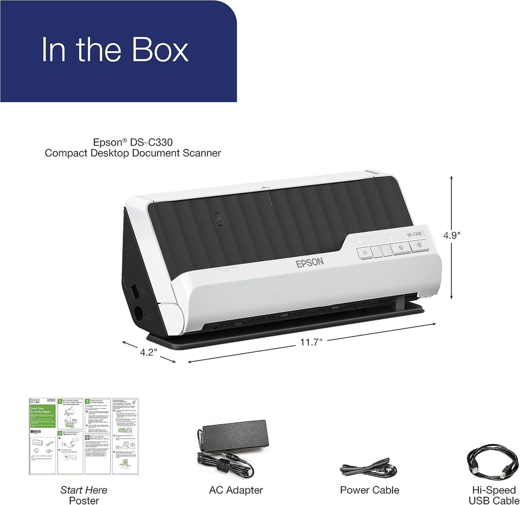 Epson DS-C330 Duplex Compact Desktop Document Scanner with Auto Doc Feeder (ADF)
