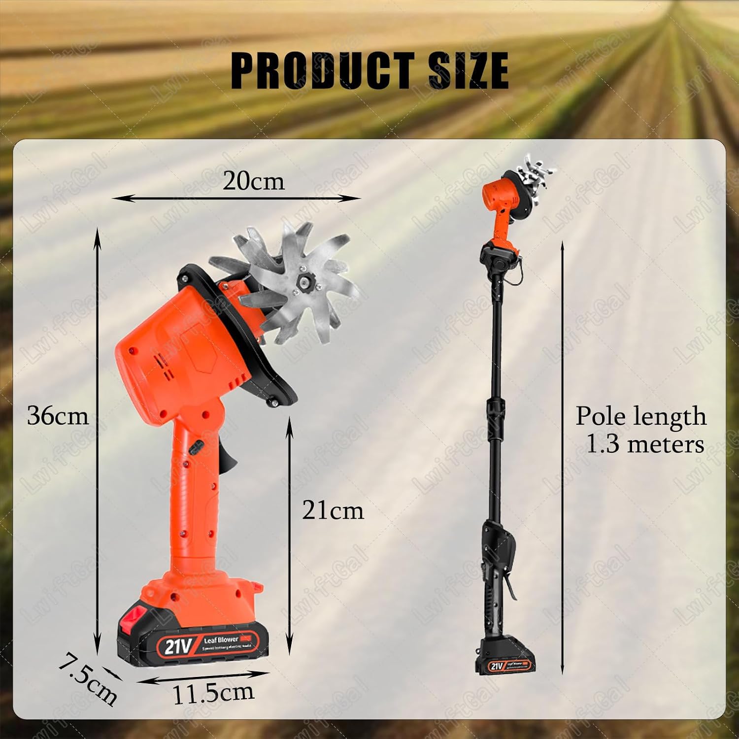 Cordless Handheld Cultivator, Garden Rotavator with 10cm Tilling Depth and 10cm Tilling Width, Electric Tiller with Battery, for Farm, Yard With1.3mExtension-1battery