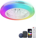 Ceiling Fans with Lights Fandelier Caged Low Profile Smart Ceiling Fan Light 2700K-6500K, Flush Mount Fan Light with Remote/APP Control for Bedroom Dining Area Garage (White+RGB)