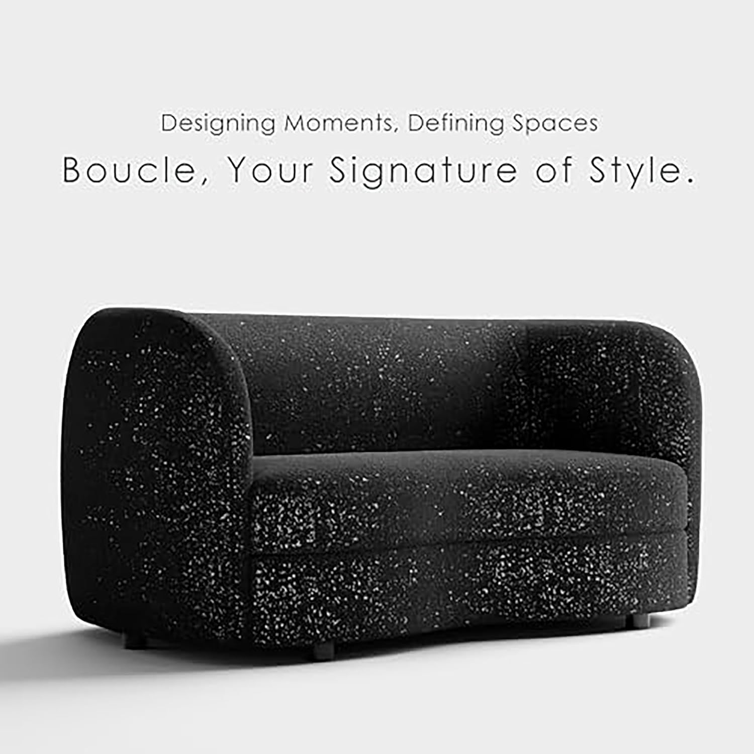 Furniture of America Nimiane Modern Boucle Loveseat Couch with Curved Arms and Wooden Legs, Comfy Fabric Upholstered Small Sofa for Living Room, Bedroom, Home Office, Black