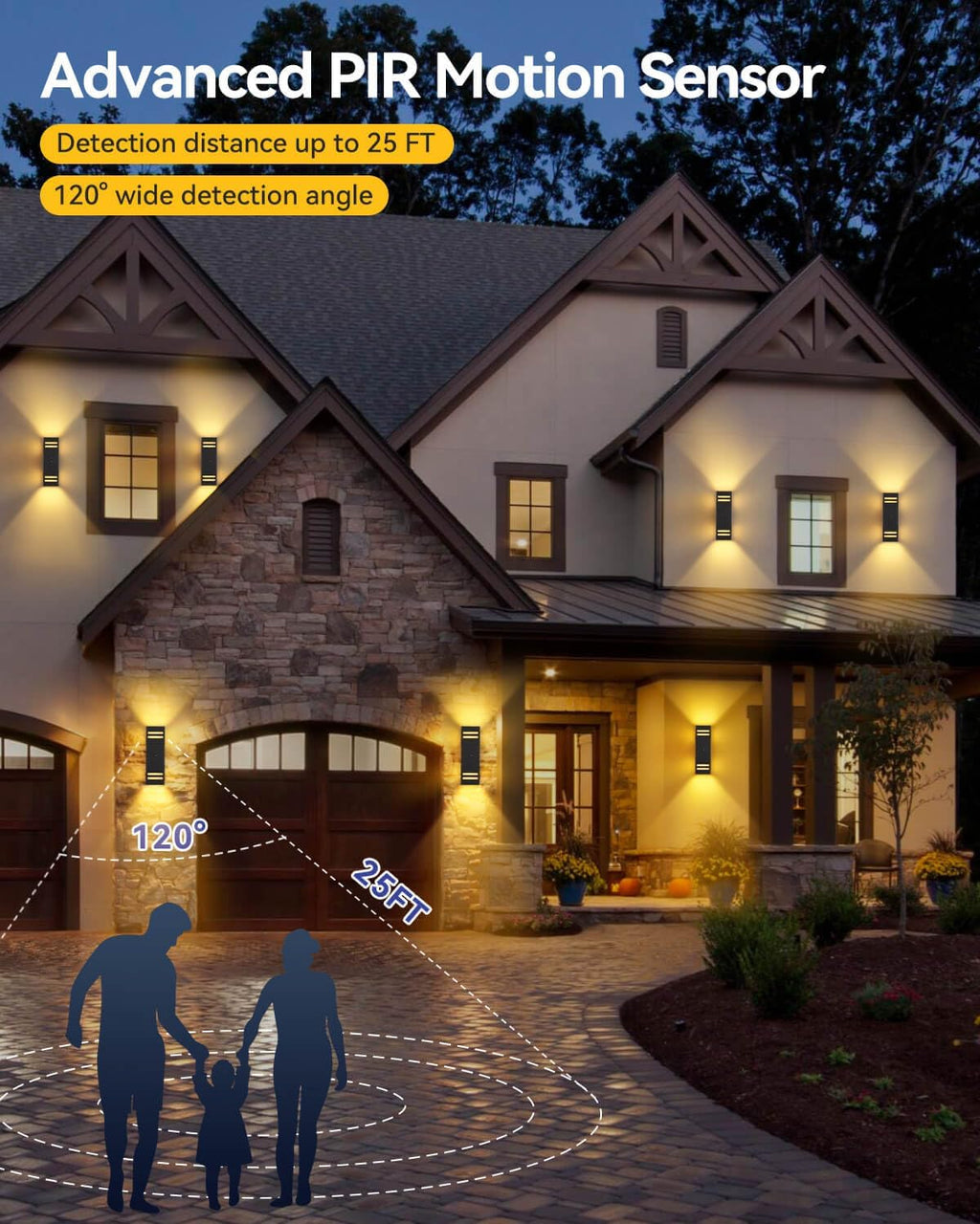KIZON Motion Sensor Outdoor Lights 2 Pack, Dusk to Dawn Outdoor Wall Lights Black Exterior Lighting Fixtures with E26 Base, Modern Sconce Motion Detector Lights for House Porch