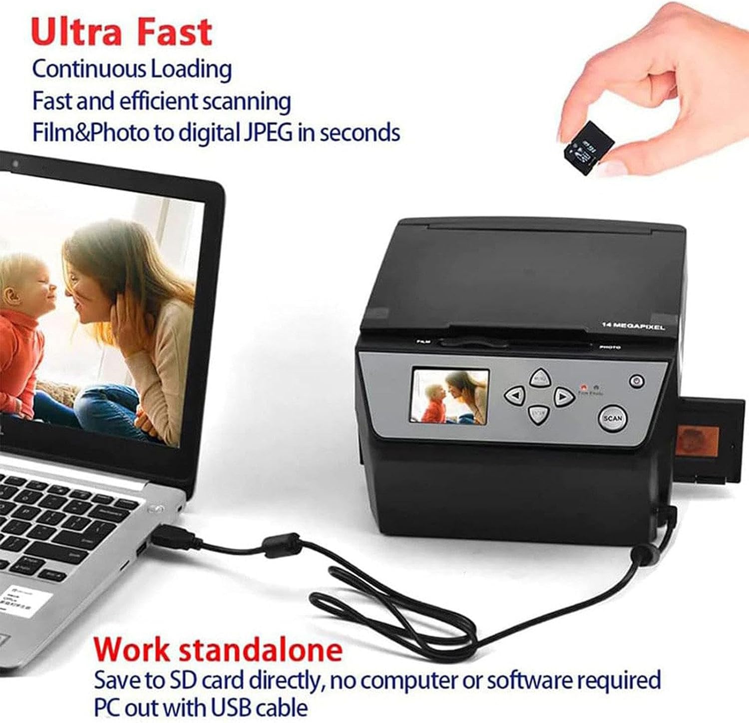 Multi-Function Scanner (Film/Slide/Photo) That Converts 135 and 110 Film/35mm Slide Photos/documents/Business Cards to HD 22 Megapixel Digital Jpg Files 5' LCD Screen