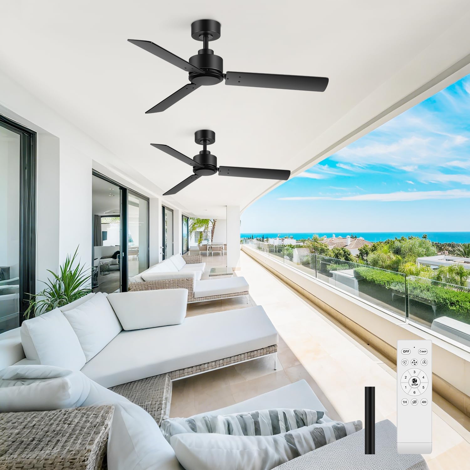 2 Pack 48 inch Ceiling Fans without Light, Black Ceiling Fan No Light with Quiet Reversible DC Motor, 6 Speeds, 3 Blades, Modern Ceiling Fans for Patio Living Room Bedroom Indoor