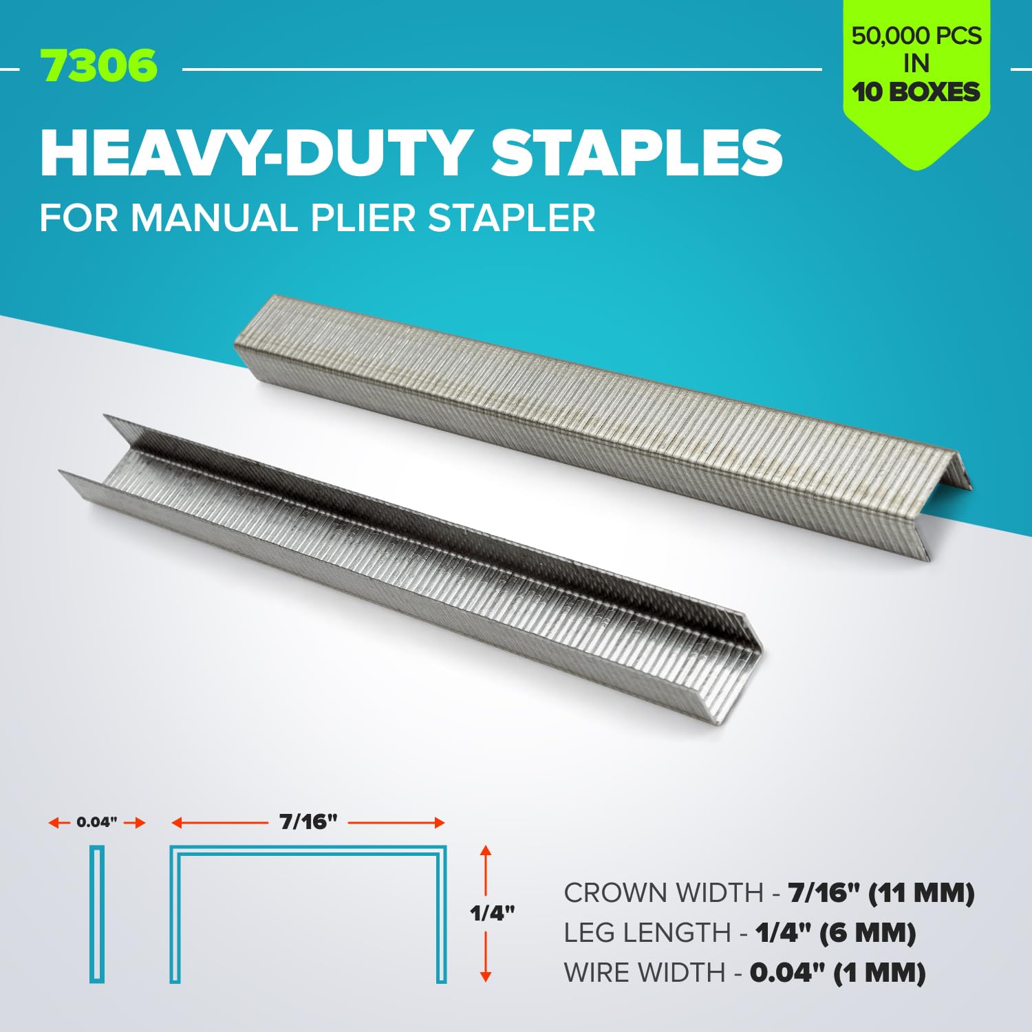 IDL Packaging Heavy Duty Staples for Plier HSP-12 - 7/16' x 1/4' x 0.04' (10 Boxes, 50000 Pcs) - Non-Rusting Stainless Steel & Zinc-Plated Steel Industrial Staples