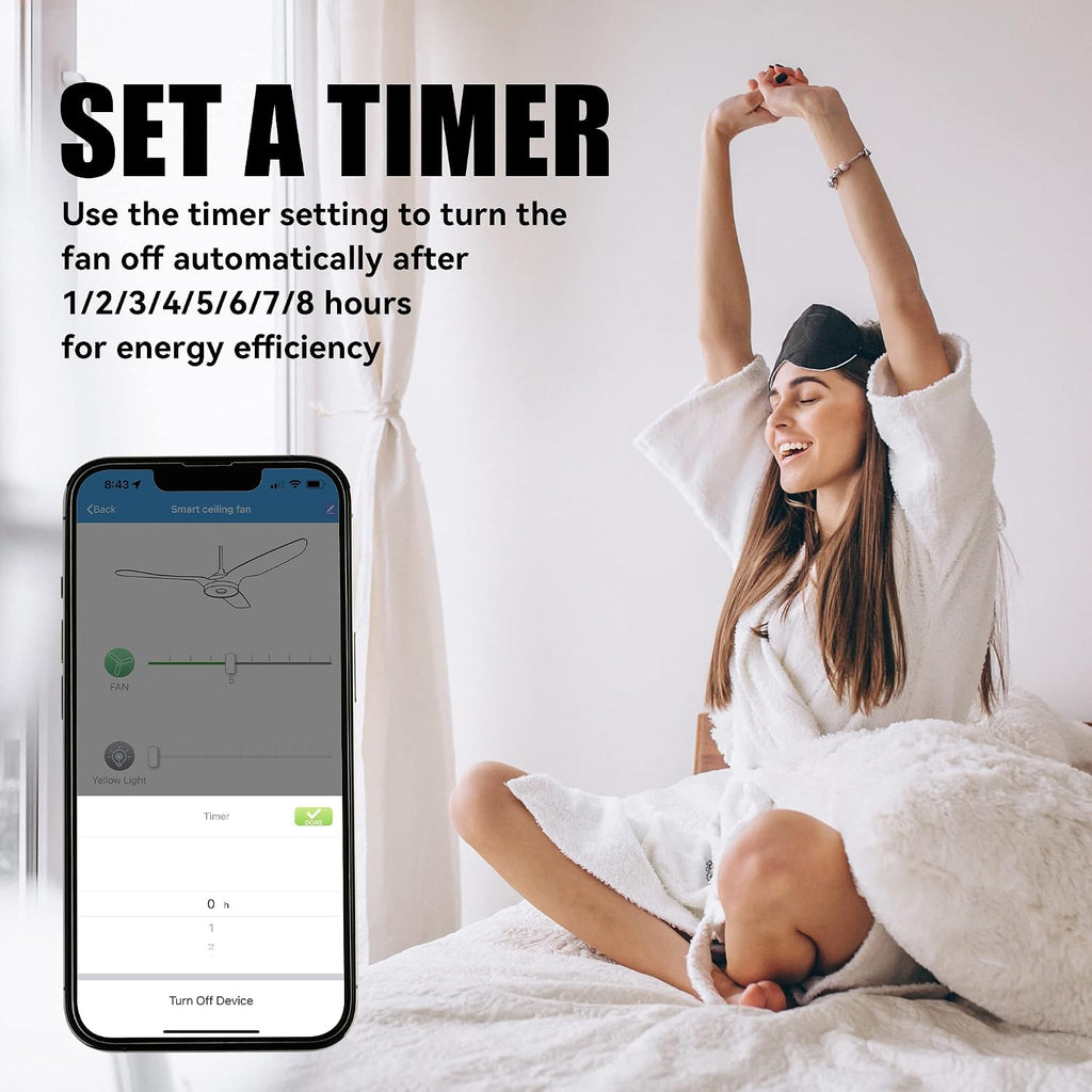 SMAAIR 56 Inch Black Ceiling Fan with Lights Remote Control and 10 Speed DC Motor, Low Profile Ceiling Fan with Dimmable Light works with Alexa/Google Assistant/Siri Shortcuts, 3 Blade, Black/Gold