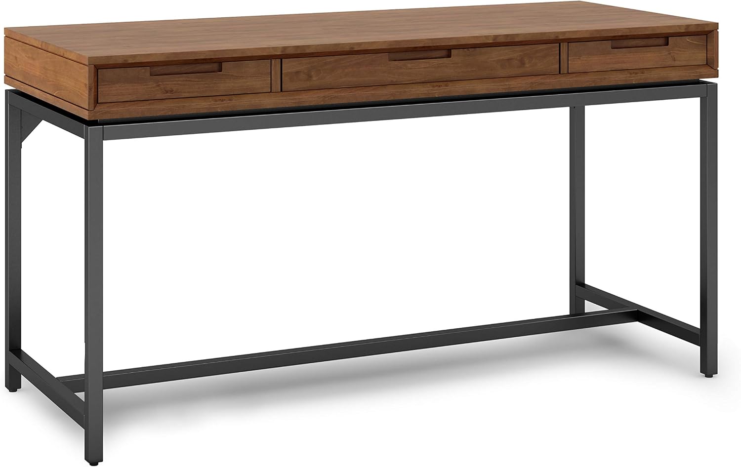 SIMPLIHOME Banting Desk - 60 Inch Wide Solid Wood and Metal Writing Desk in Medium Saddle Brown, Modern Industrial Home Office Computer Table for Study with 2 Drawers and Flip-Down Keyboard Tray