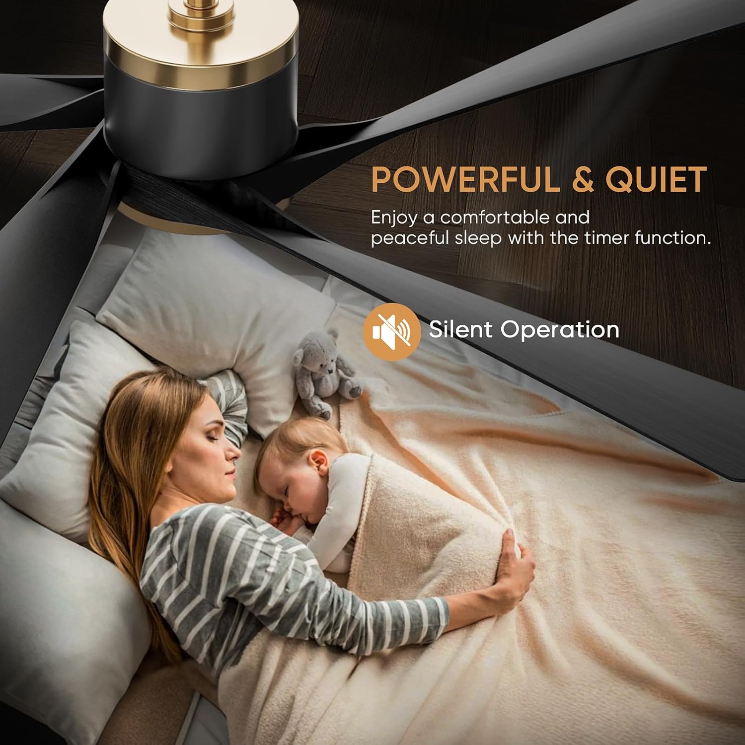 TXCSLY 52'' Ceiling Fans with Lights, Modern Ceiling Fan with Remote Control, Indoor Outdoor Ceiling Fan for Living Room, Bedroom, 5 Blade, 3 Color Temperature, Dimmable (Black & Gold)