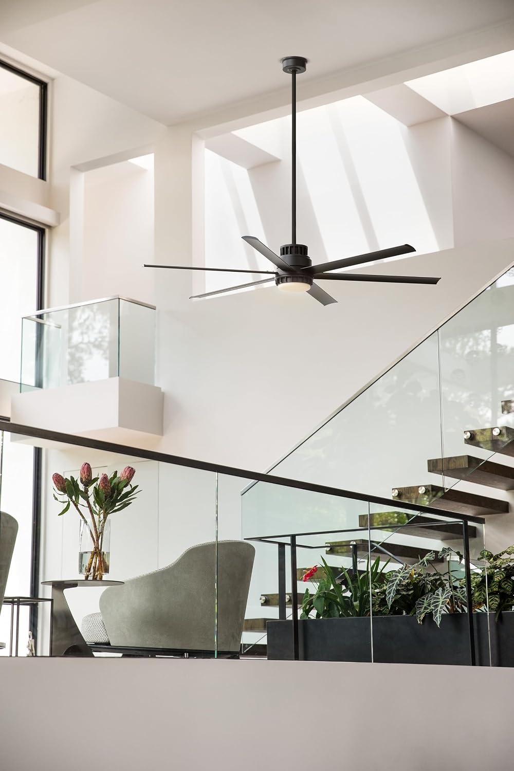 Hinkley Draftsman 72' Indoor/Outdoor Smart Ceiling Fan with Light and Remote, Industrial Windmill Style with Alumninum Fan Blades, Integrated LED, Matte Black
