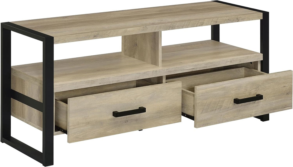 Coaster Home Furnishings - James - Engineered Wood & Metal - 48-inch 2-Drawer TV Stand with Stacked Design, 2 Open Compartments - Living Room - Distressed Pine - 704271