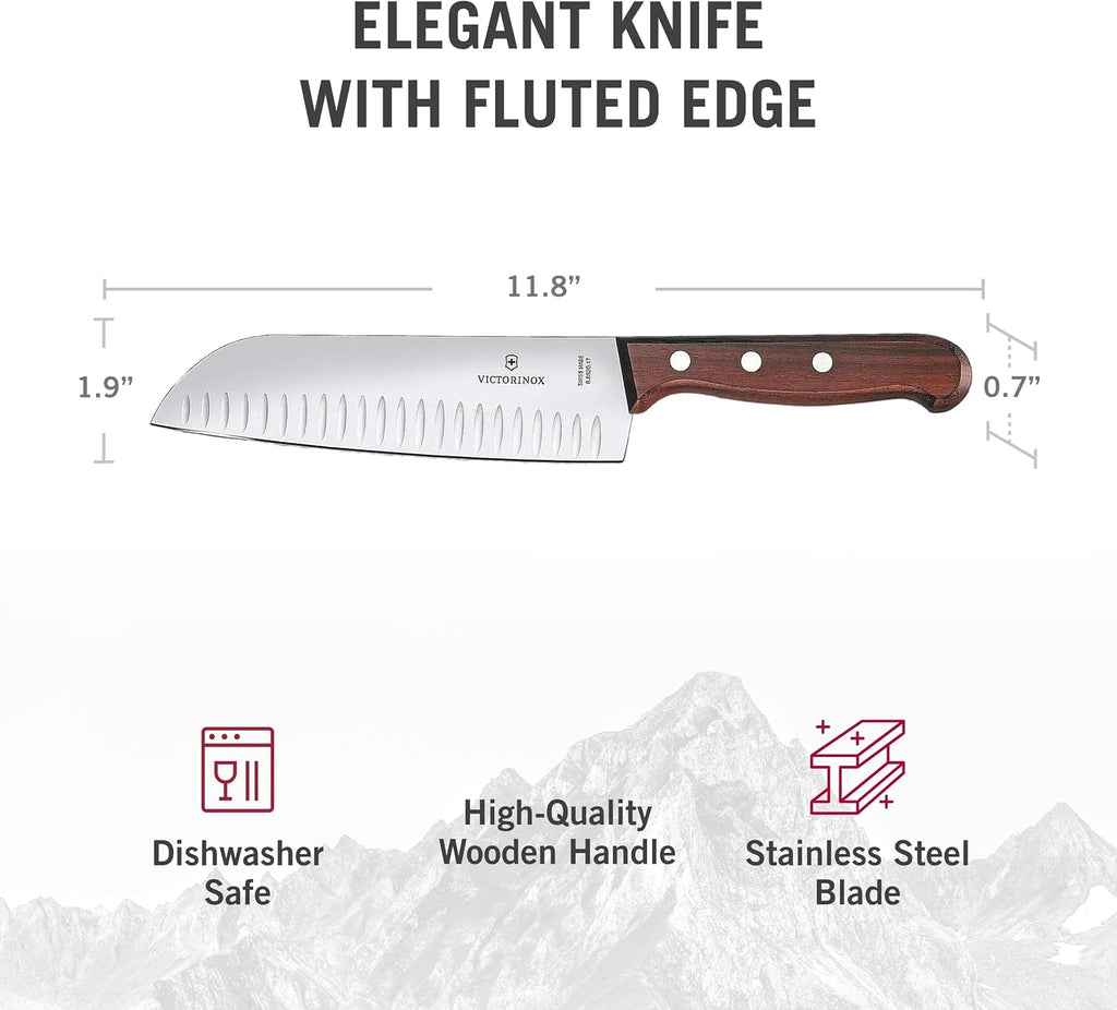 Victorinox 6.9050.17KG Modern Santoku Knife, 7', Walnut Wood