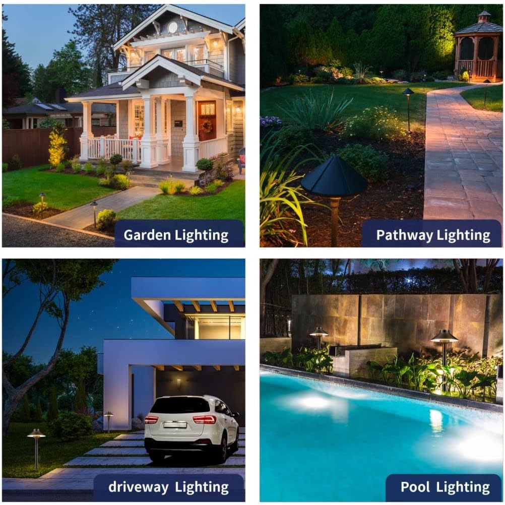 Gardenreet Brass Landscape Lighting Kit (4 Pack LED Path Lights) with 75W Low Voltage Transformer and 100 Feet Cable and 20 Pack Wire Connectors for Outdoor Garden Patio Walkway