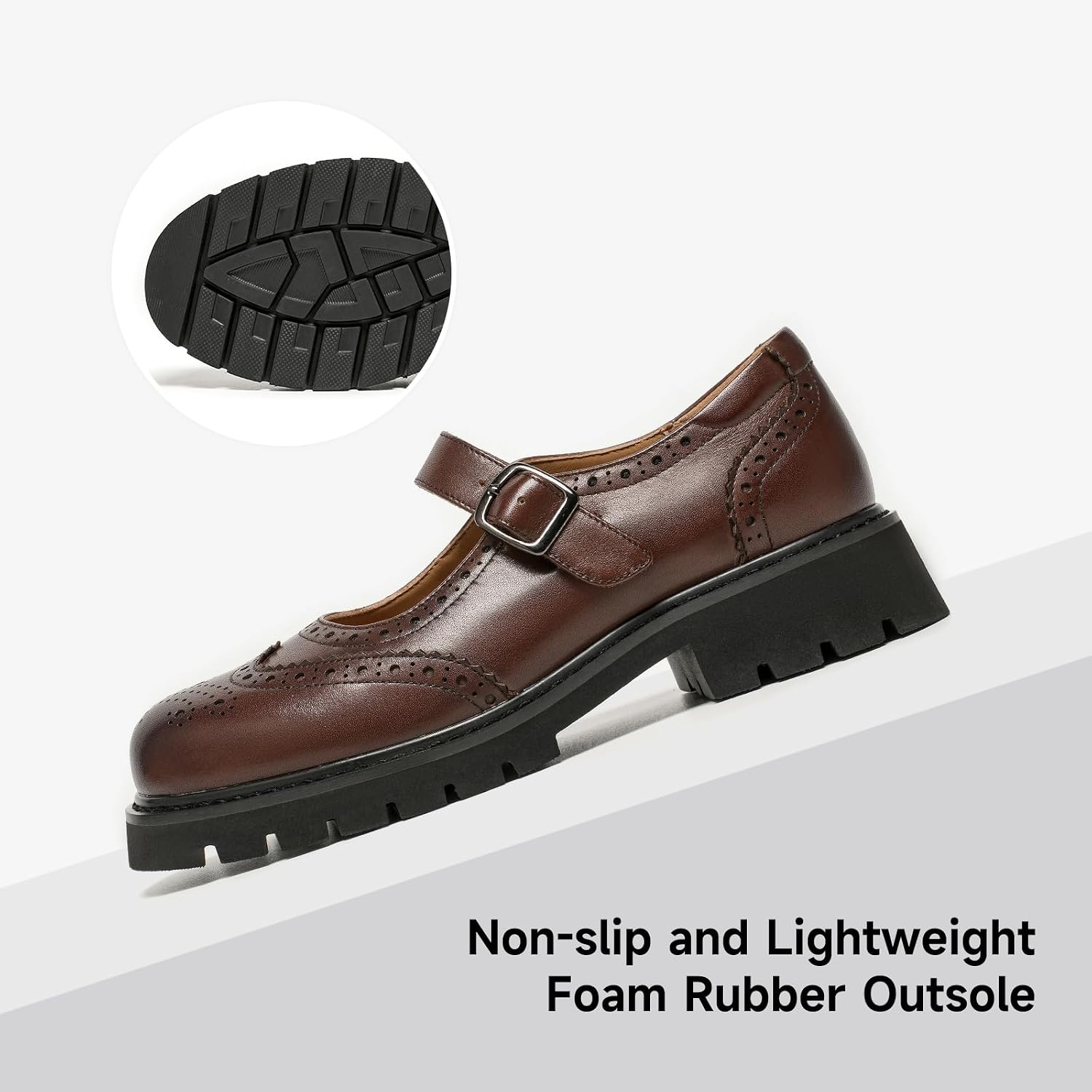 BEAU TODAY Mary Jane Shoes Women Mary Jane Flats Womens Oxford Wingtips Comfort Leather Round Toe Brogue Non-Slip Dressy Casual Cute Girls School Work Shoes