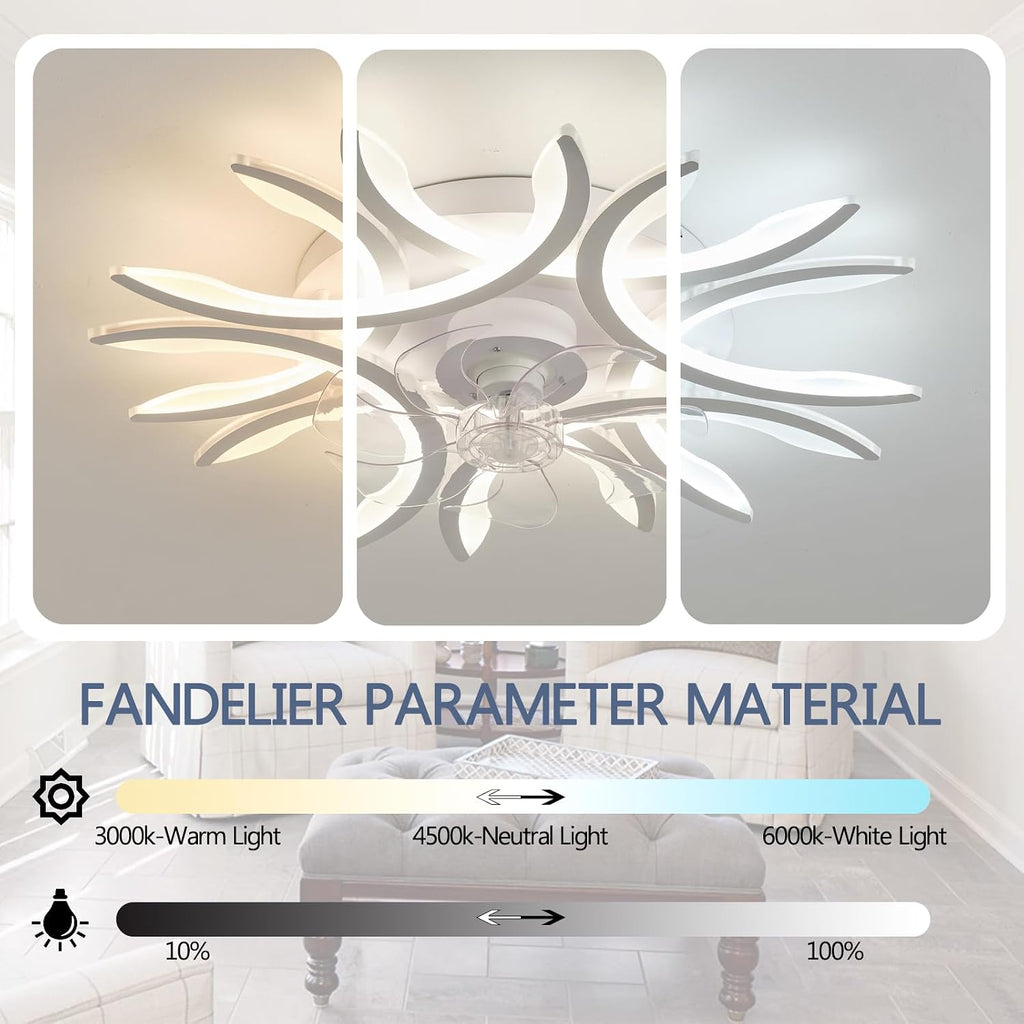 Dimmable LED Ceiling Fan with Light Alexa Compatible 6-Speed Reversible for Bedroom & Living Room Modern Design Timer Memory Function Energy Efficient (White Remote Control+APP)