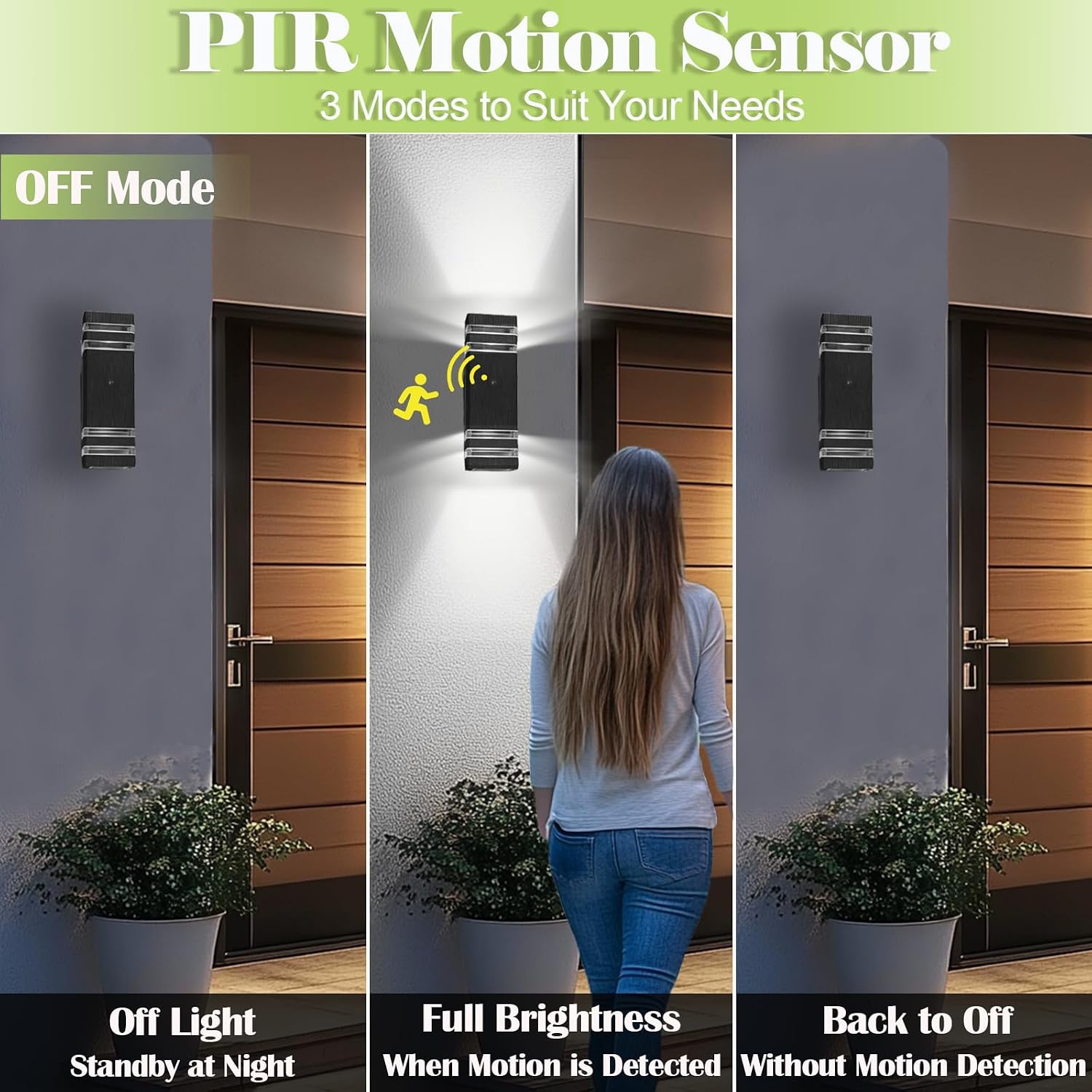 2 Pack Motion Sensor Dawn to Dusk Outdoor Light Fixture, Black Aluminum Exterior Lighting Fixtures With GU10 LED Bulbs, Up and Down Lights Outdoor Sconce Lights for Garage Porch Garden, ETL Listed